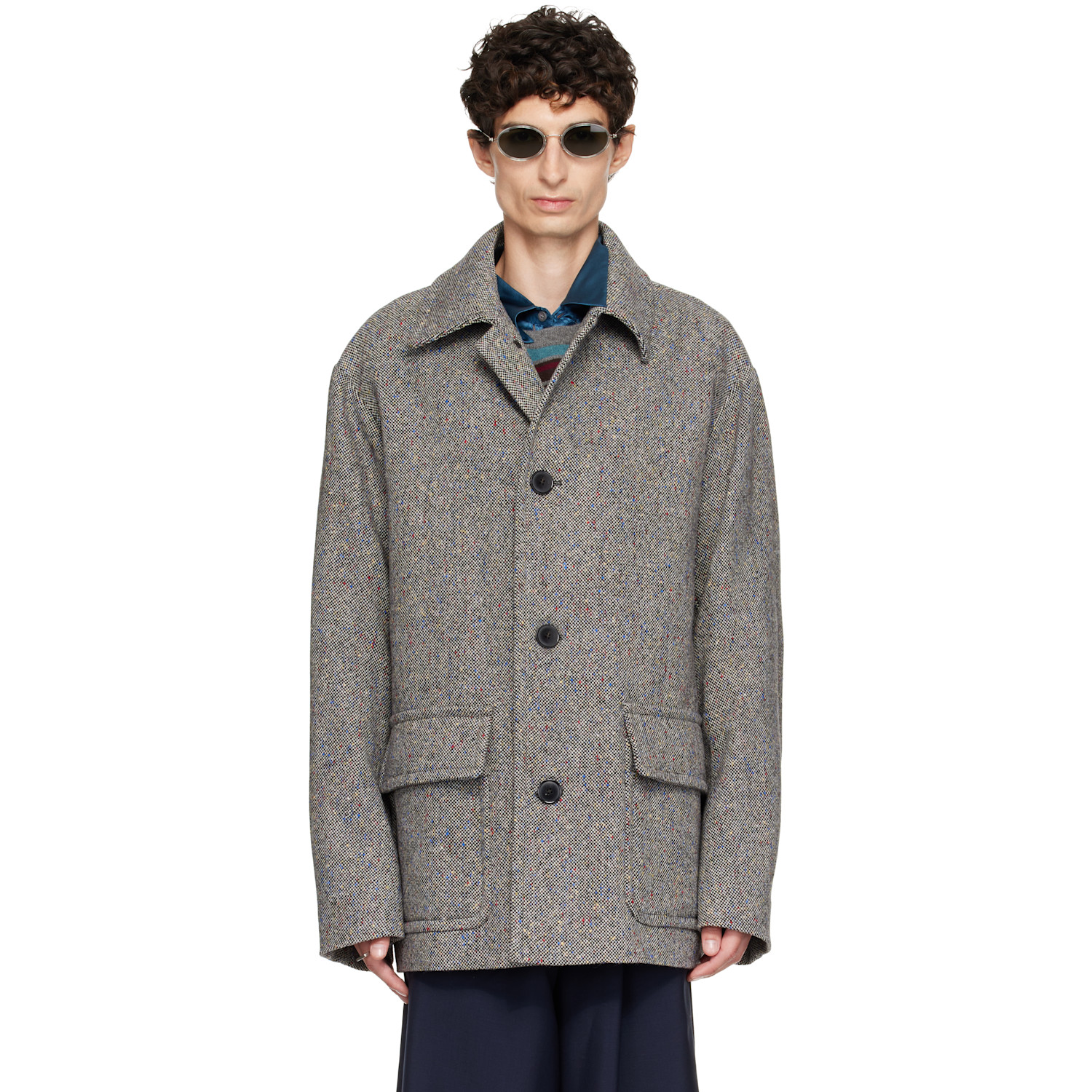 Dries Van Noten Black & Gray Wool Tweed Jacket