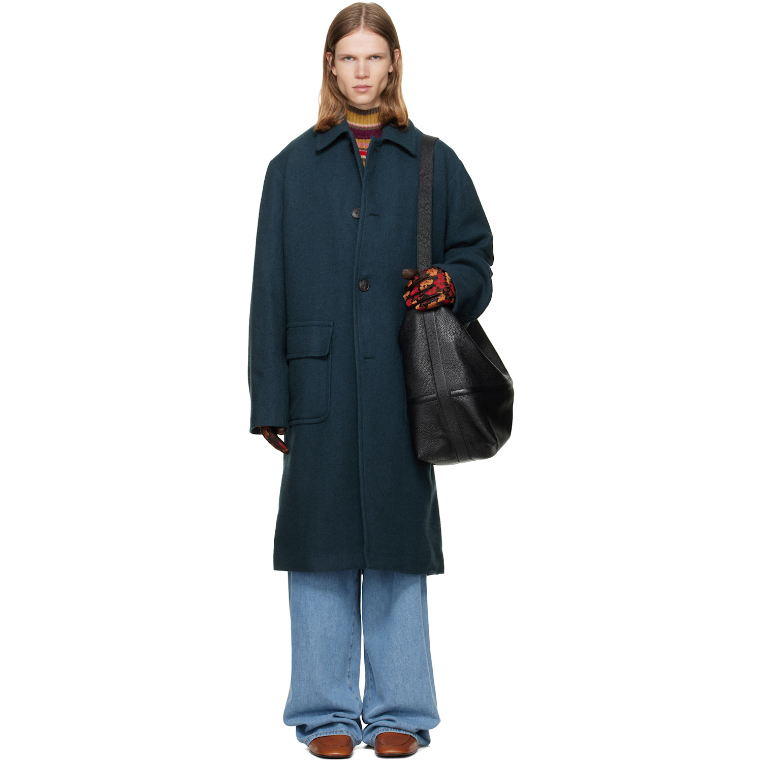 Dries Van Noten Green Wool Melton Coat