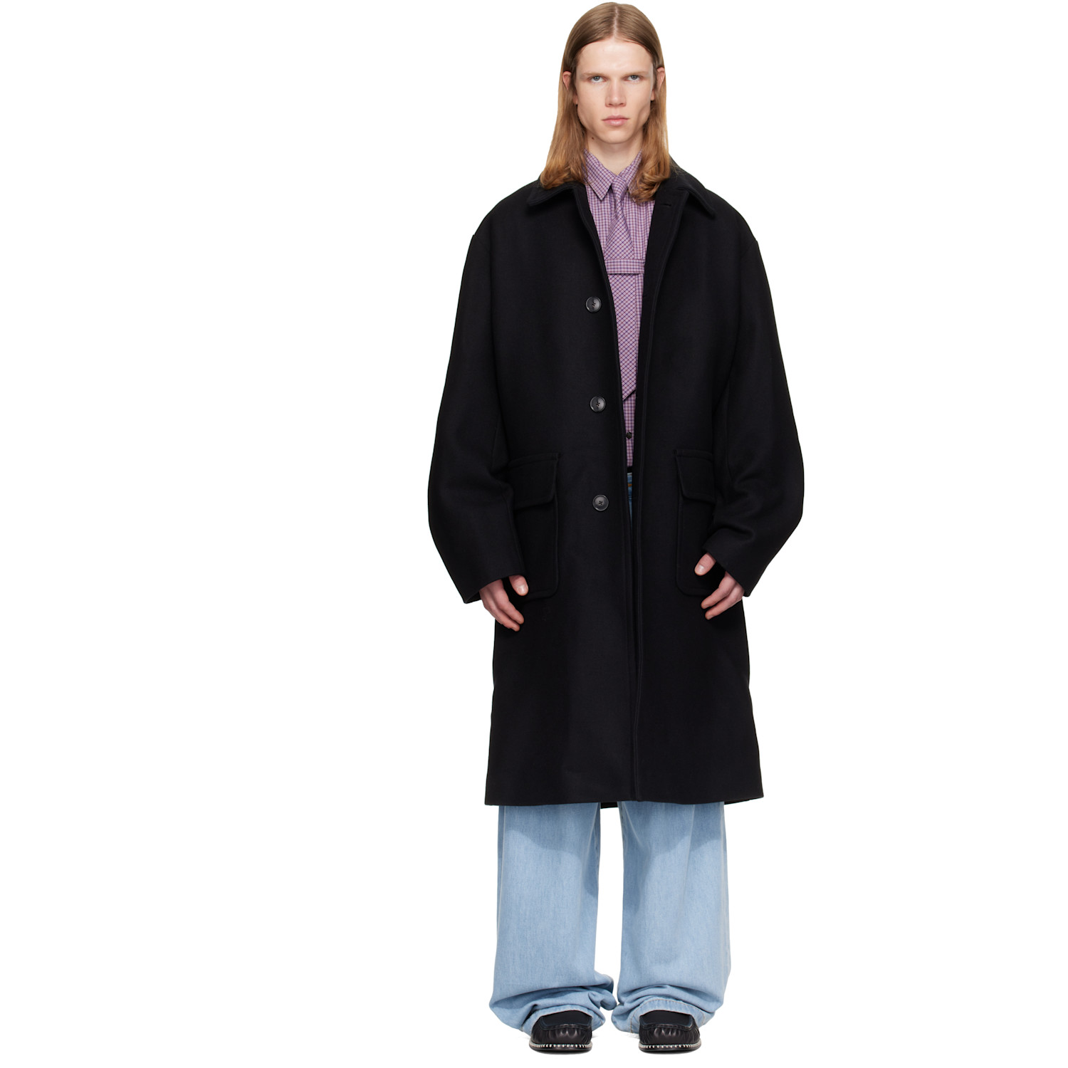Dries Van Noten Black Single-Breasted Wool Coat