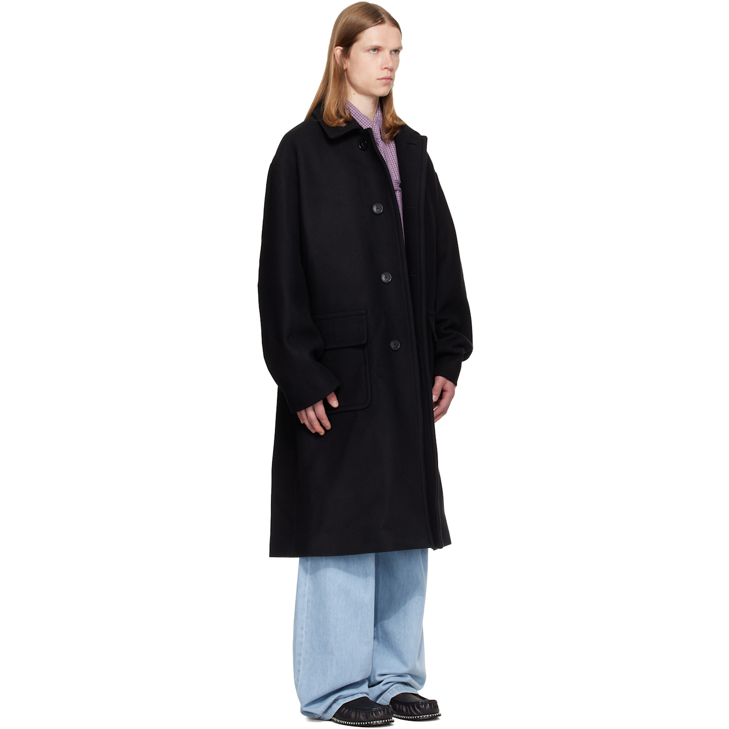 Dries Van Noten Black Single-breasted Wool Coat In Black