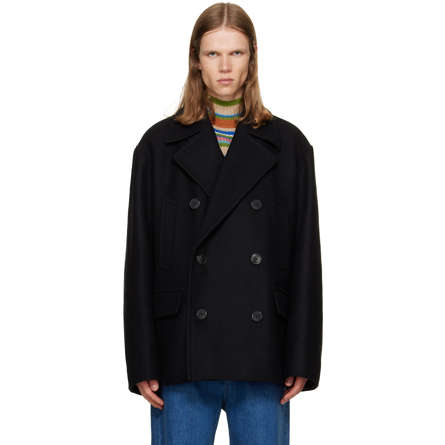 Dries Van Noten Black Double-Breasted Coat