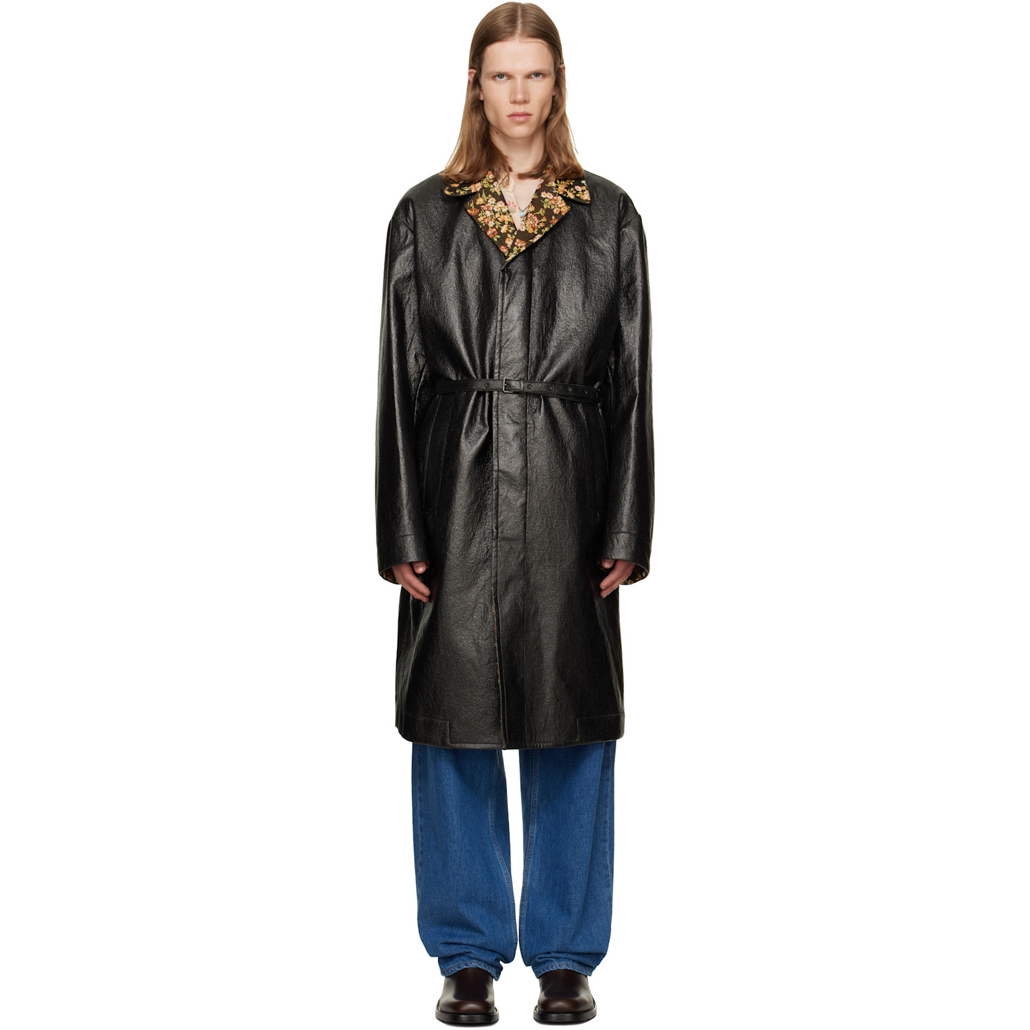 Dries Van Noten Black Floral Collar Coat