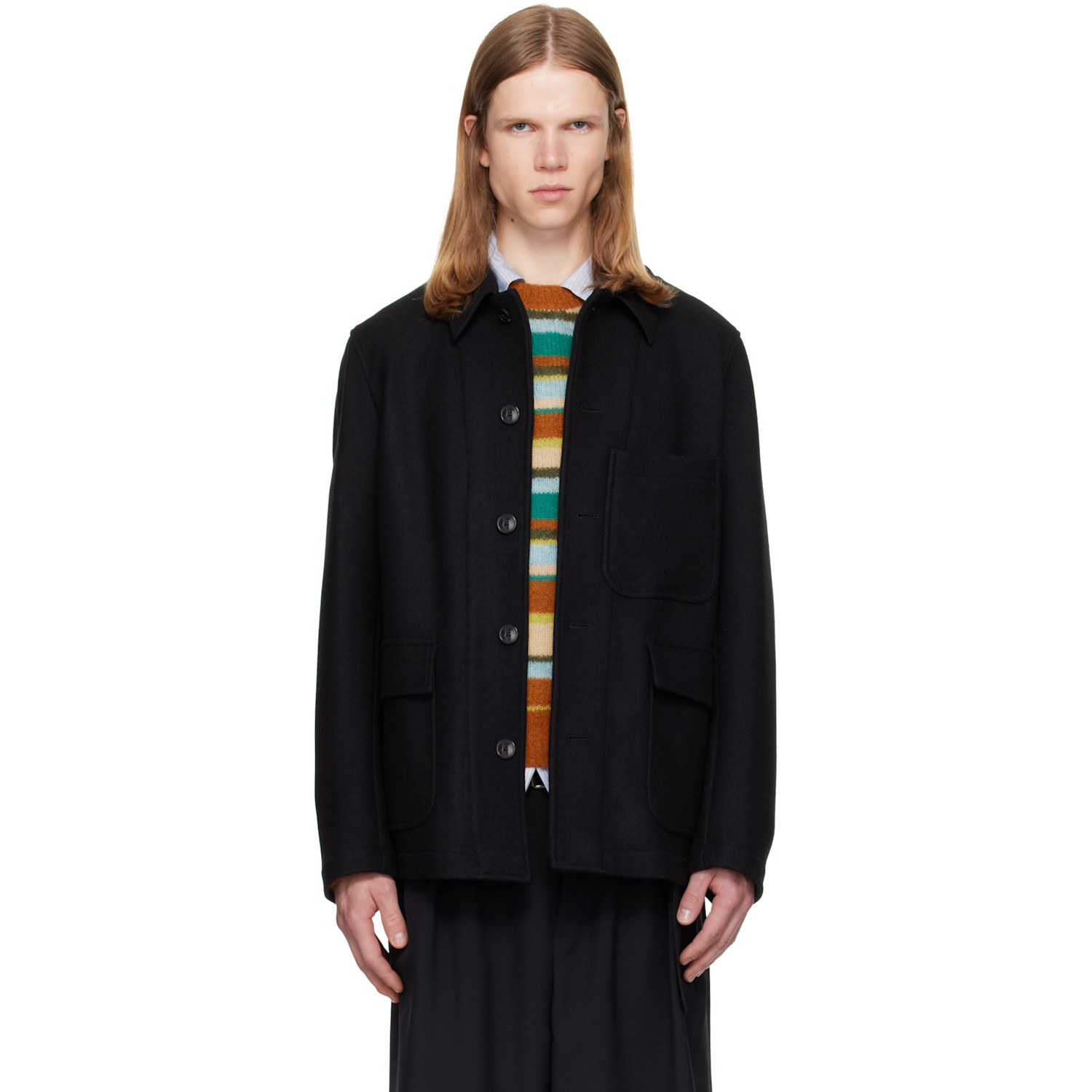 Dries Van Noten Black Wool Melton Jacket In Black 900