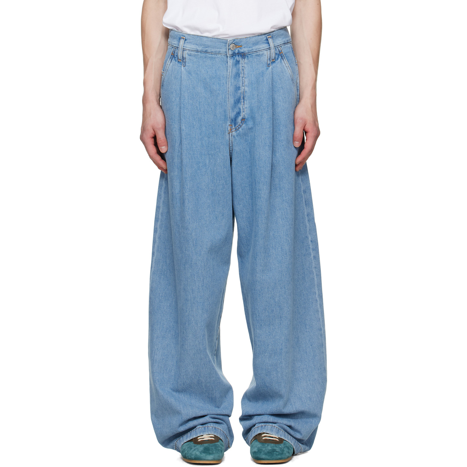 Dries Van Noten Blue Pleated Jeans