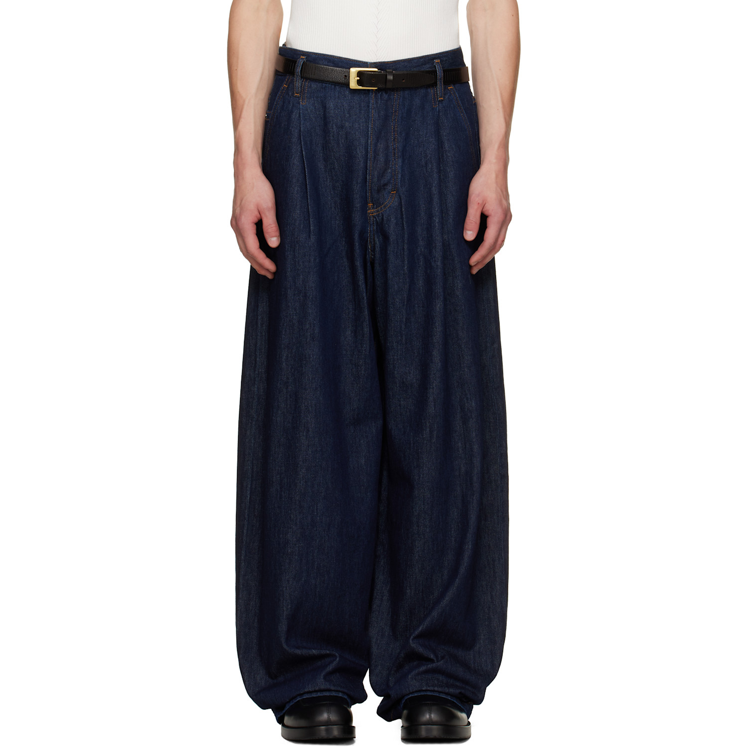 Dries Van Noten Navy Pleated Jeans