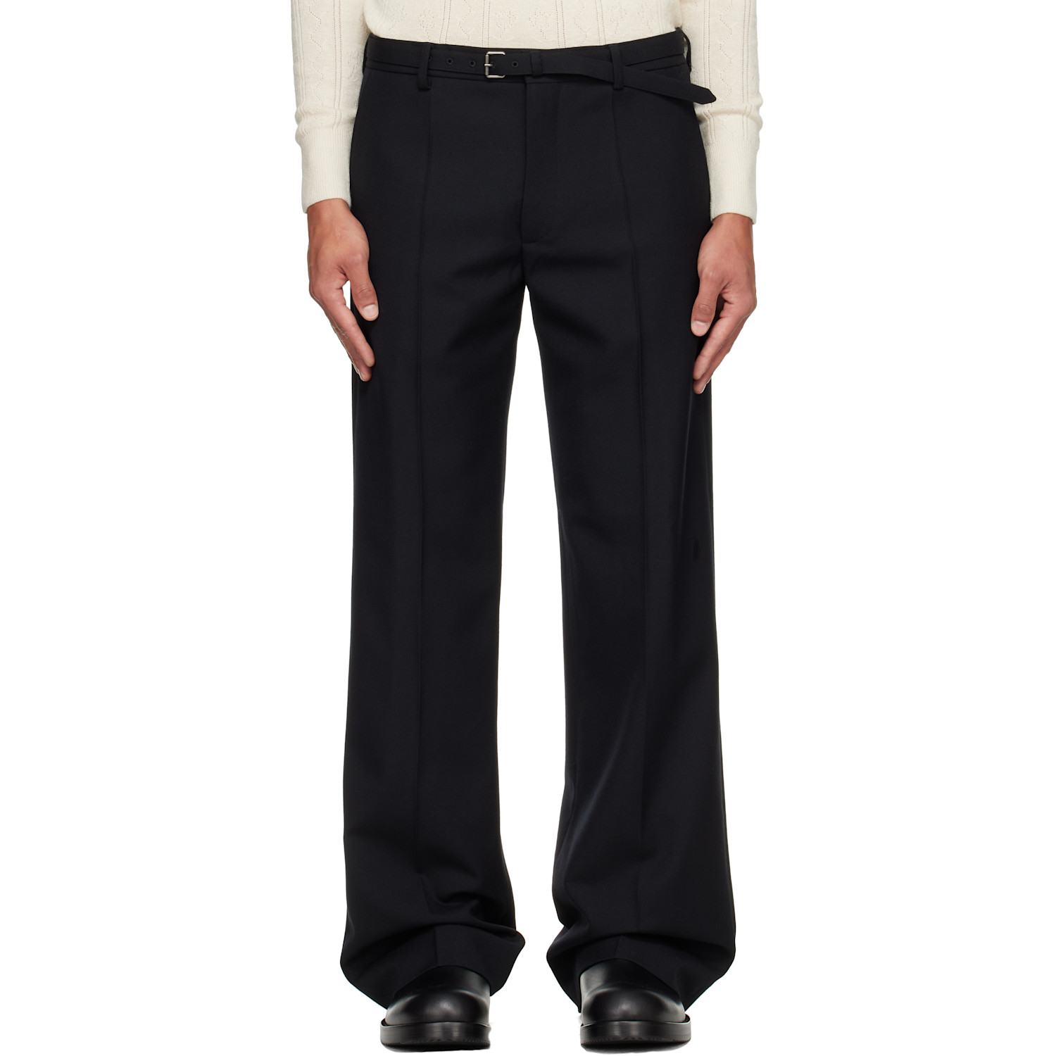 Dries Van Noten Black Belted Wool Trousers