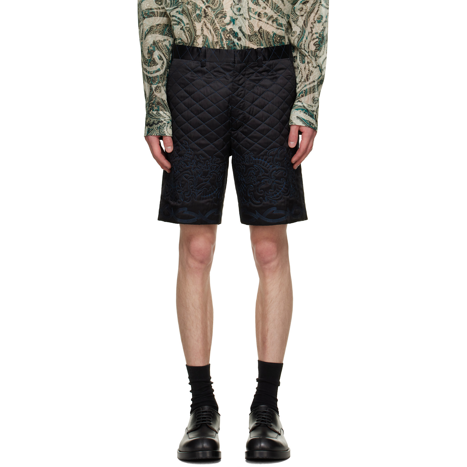 Dries Van Noten SSENSE Exclusive Black Quilted Silk Shorts