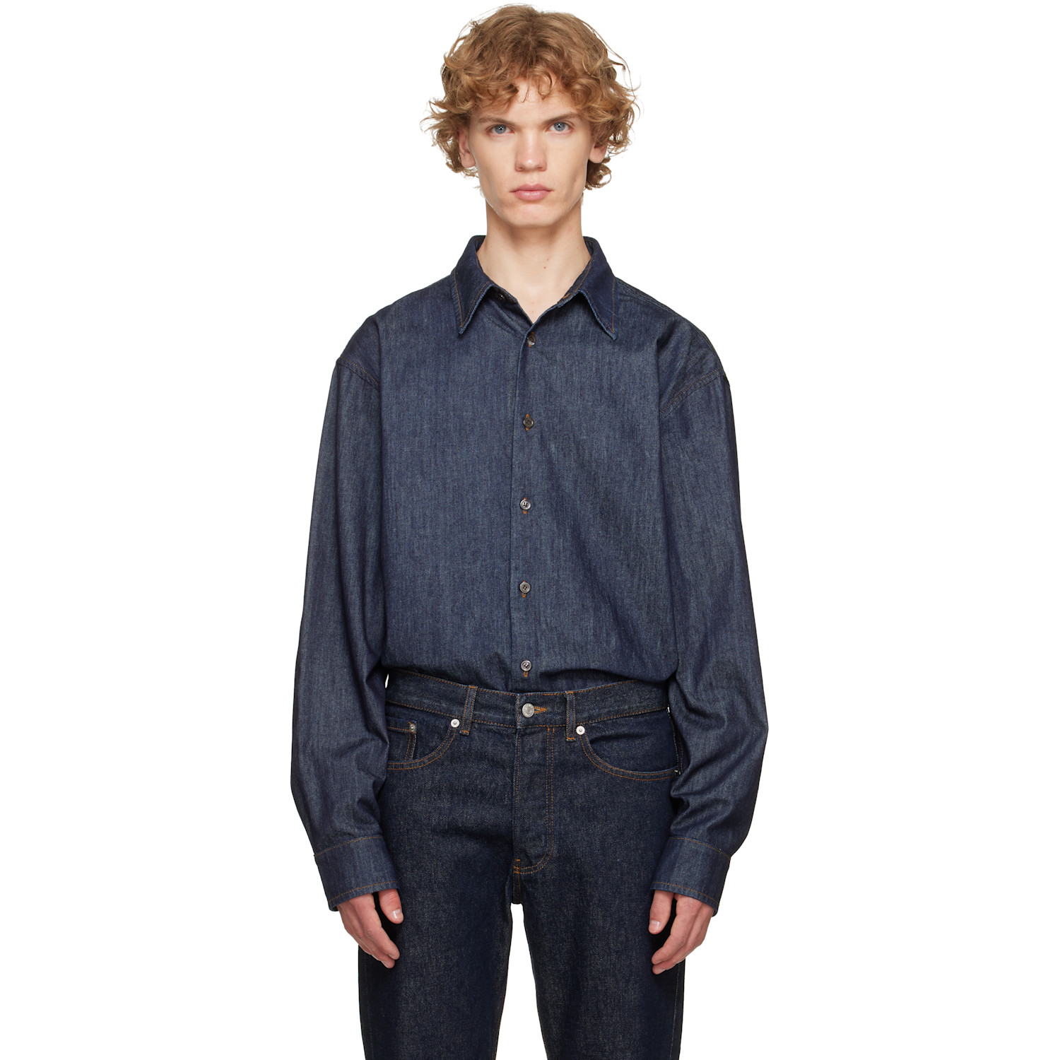 Dries Van Noten Blue Loose Denim Shirt