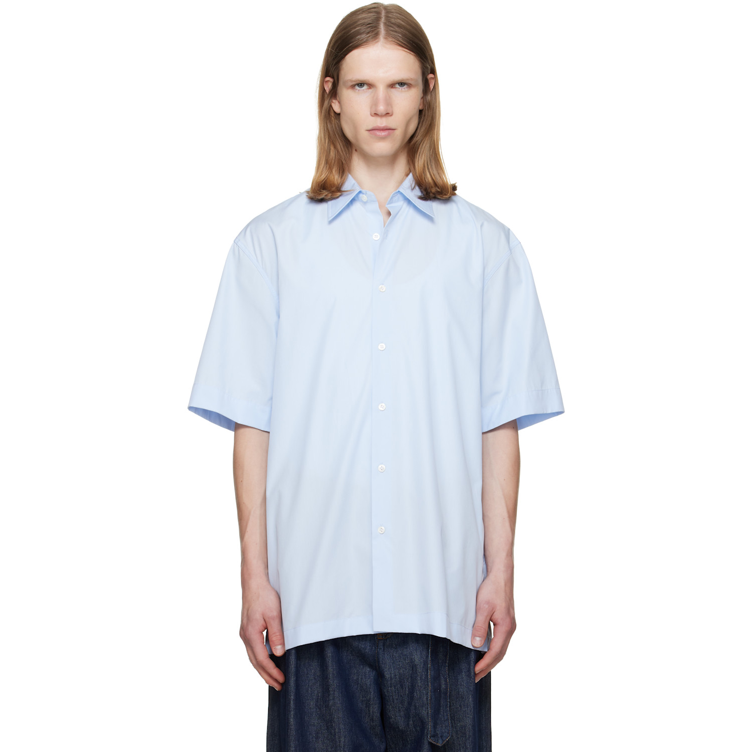 Dries Van Noten Blue Short Sleeve Cotton Shirt