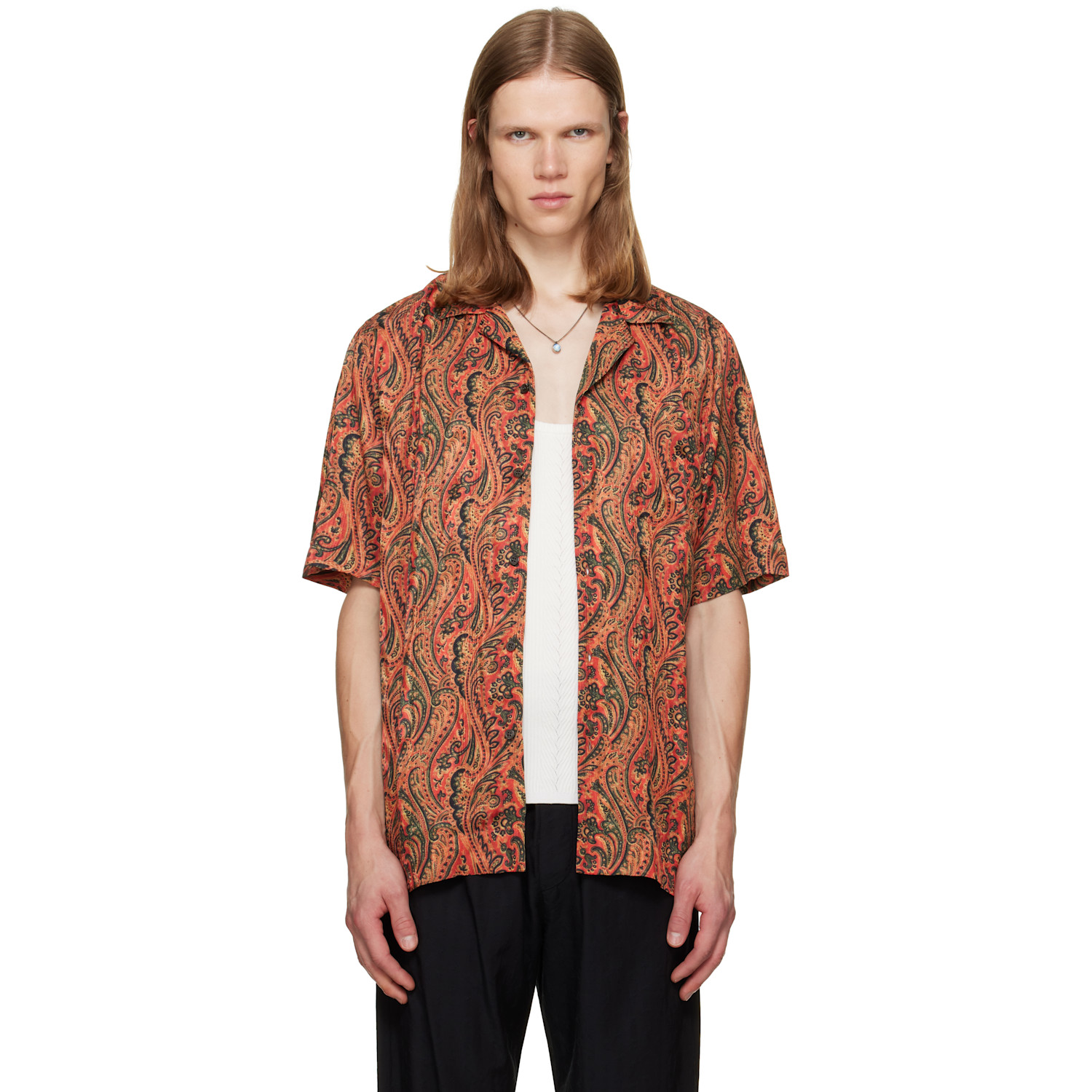 Dries Van Noten Orange Boxy Jacquard Shirt