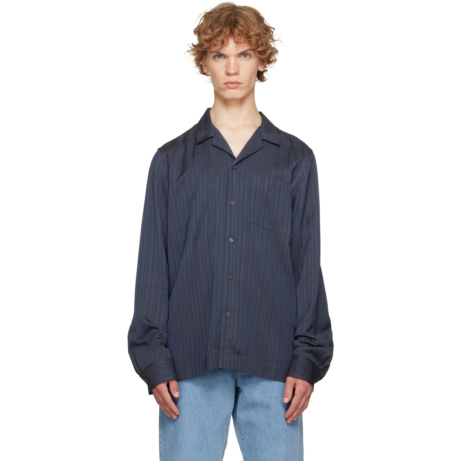 Dries Van Noten Navy Viscose Twill Shirt