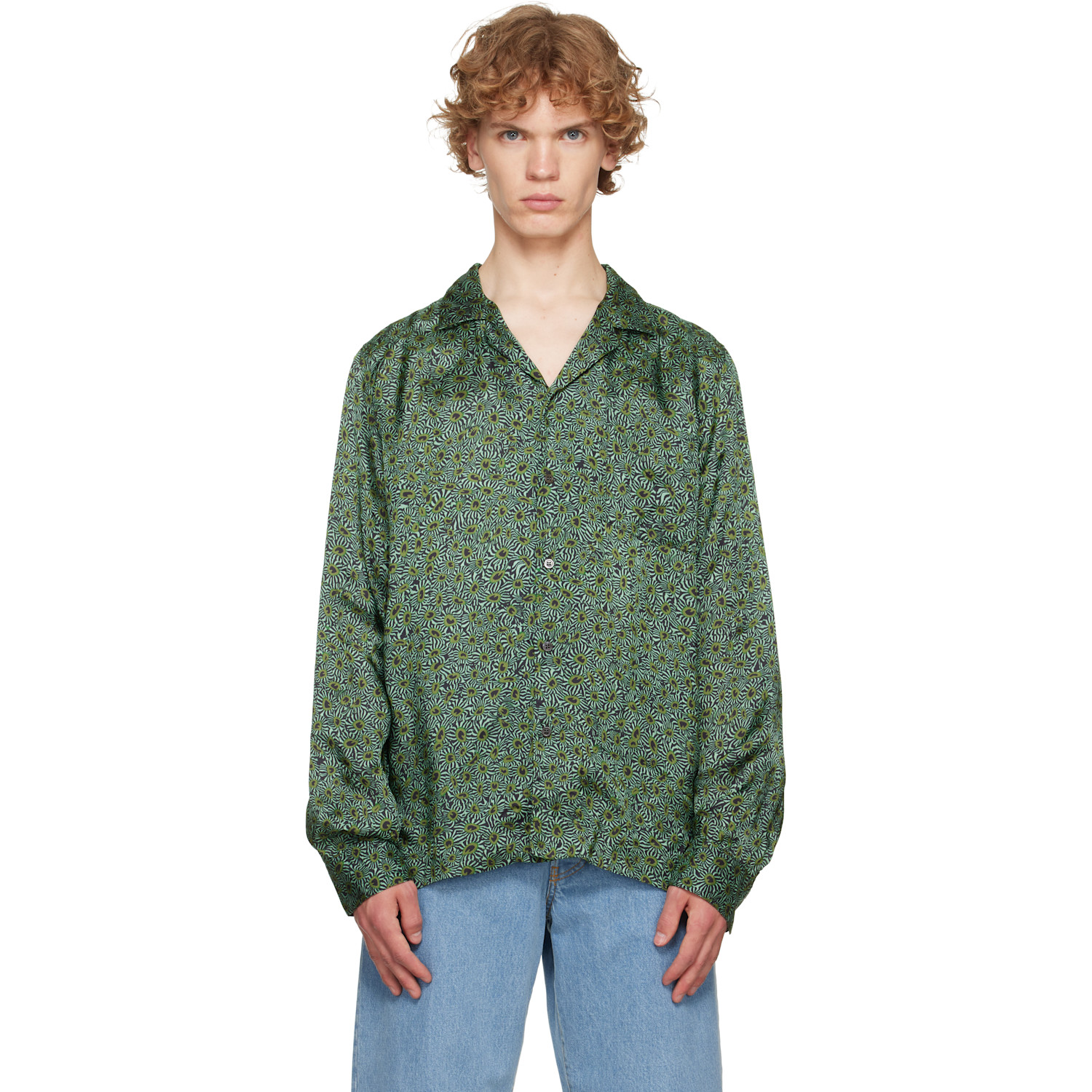 Dries Van Noten Green Viscose Twill Shirt