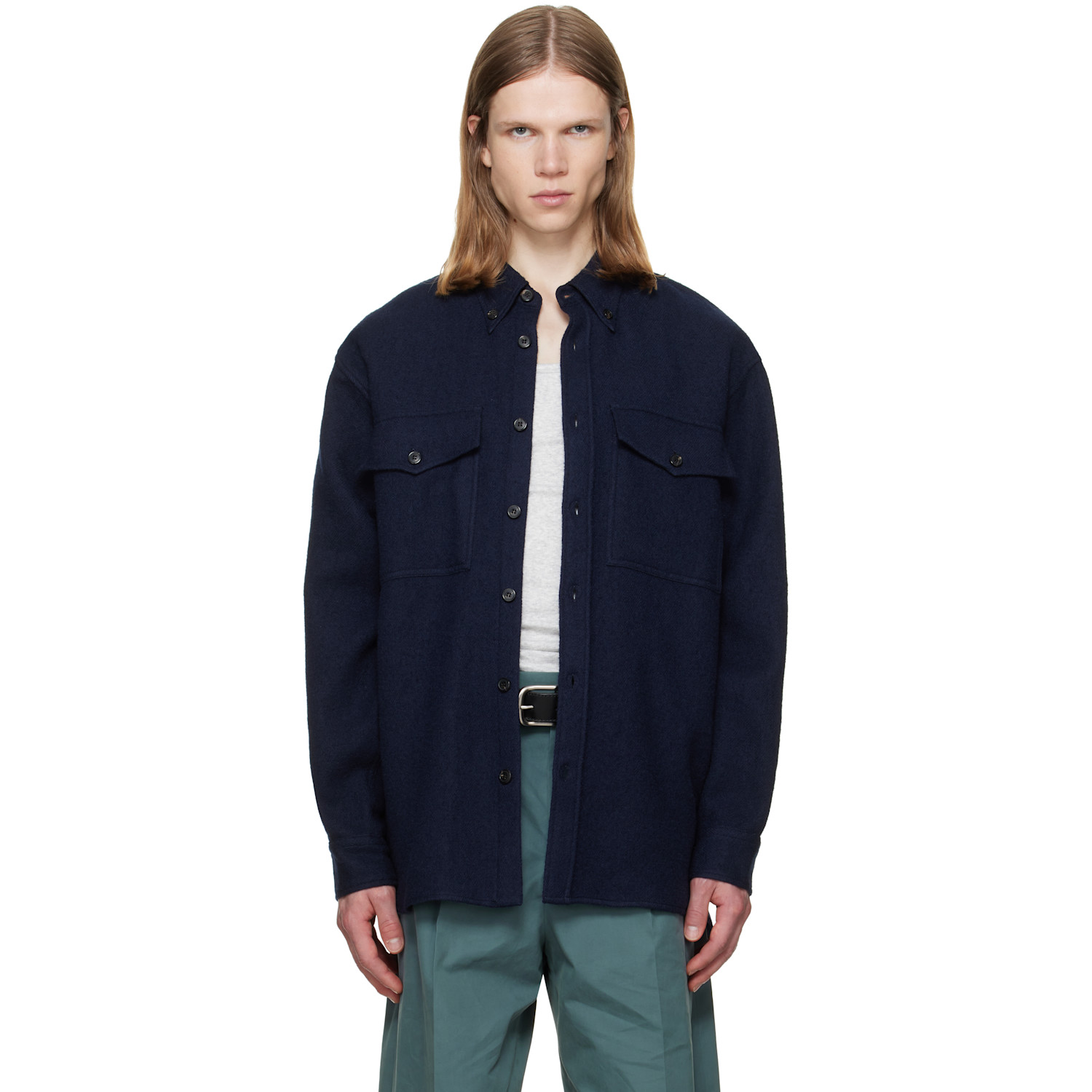Dries Van Noten Navy Wool Overshirt