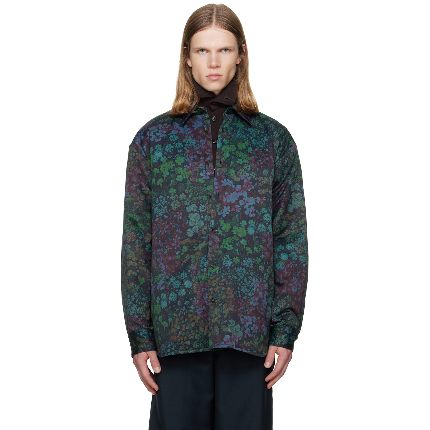 Dries Van Noten Green Padded Floral Overshirt