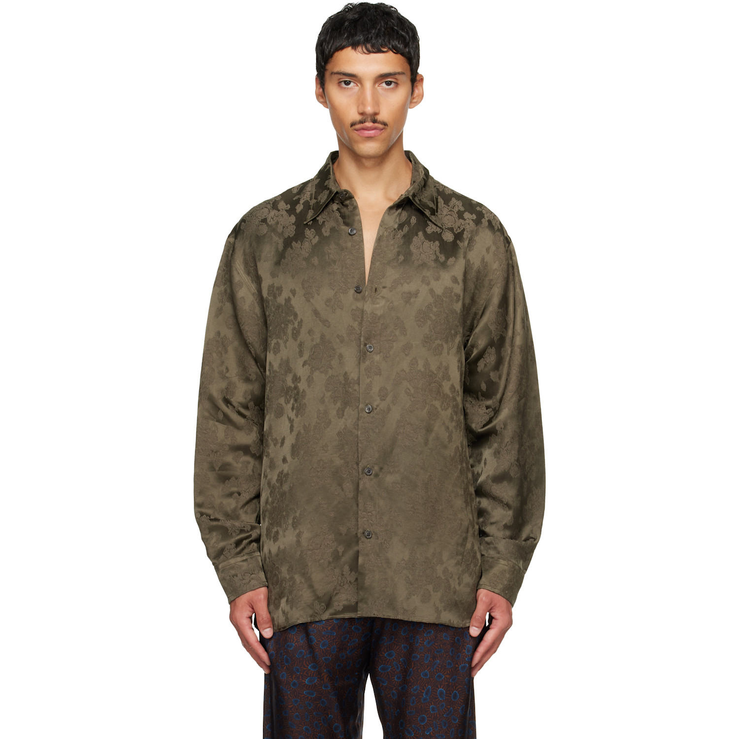 Dries Van Noten Khaki Brocade Shirt