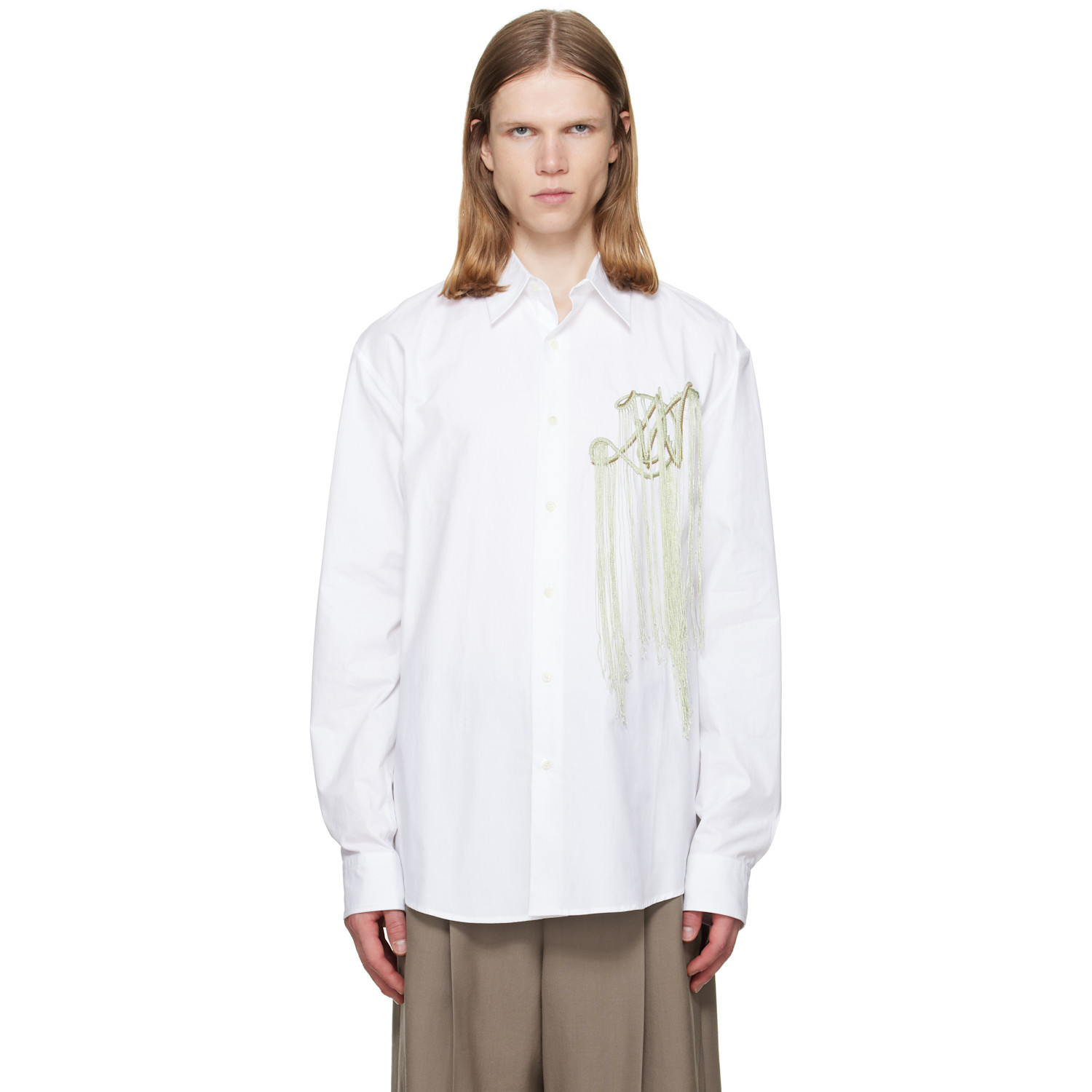 Dries Van Noten White Embroidered Cotton Shirt