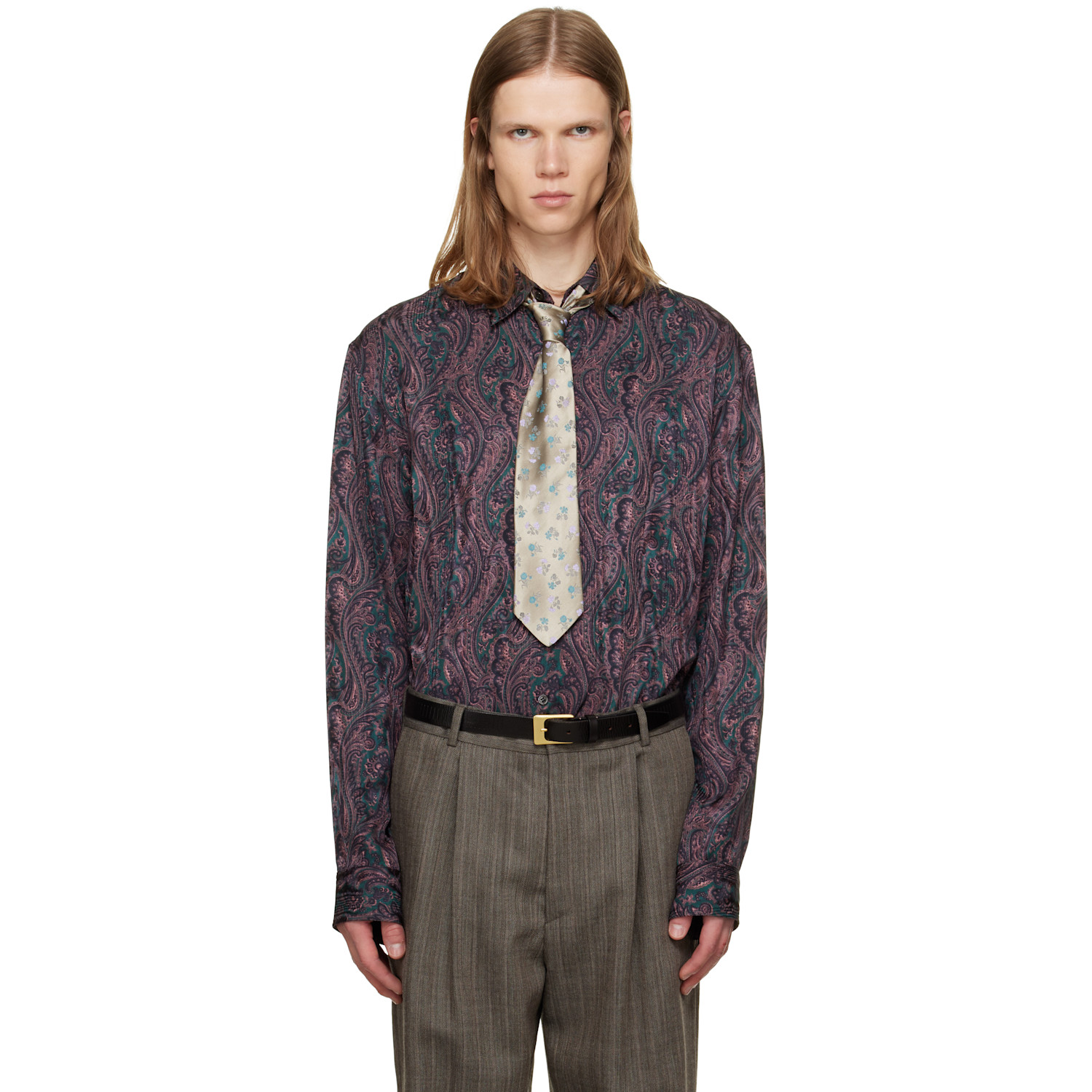 Dries Van Noten Purple & Green Paisley Shirt