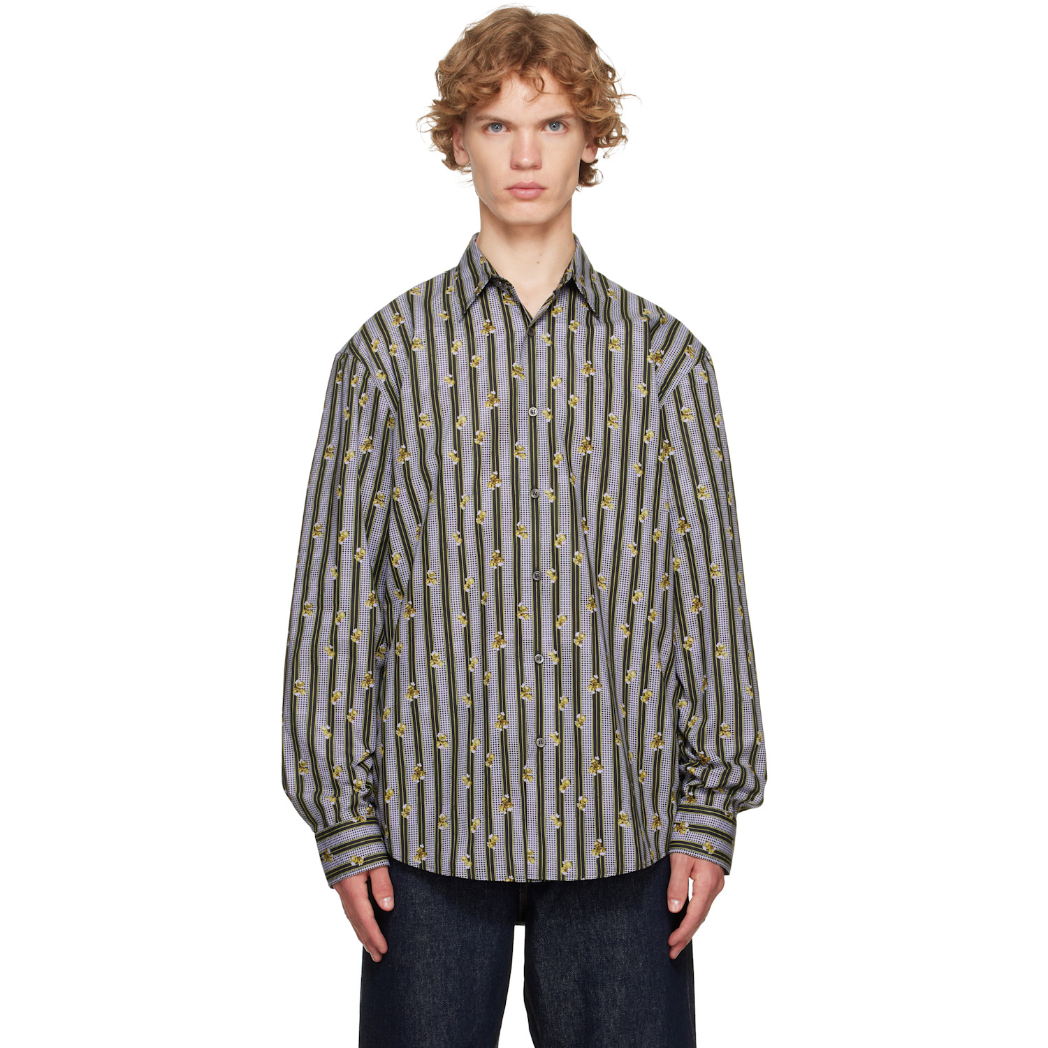 Dries Van Noten Purple & Green Cotton Shirt