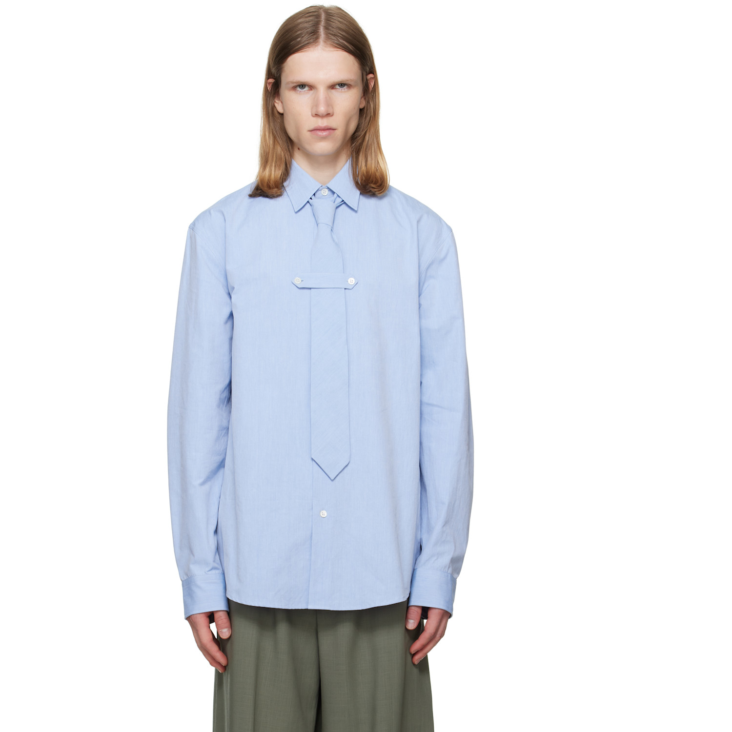 Dries Van Noten Blue Classic Cotton Tie Shirt