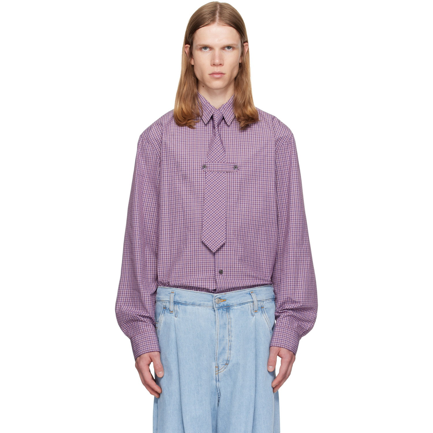 Dries Van Noten Purple Checkered Tie & Shirt In Purple 401