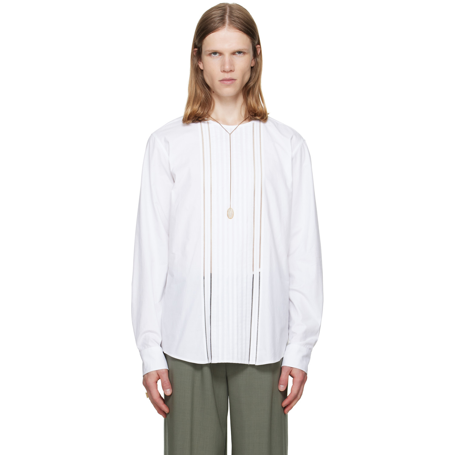 Dries Van Noten White Collarless Cotton Shirt