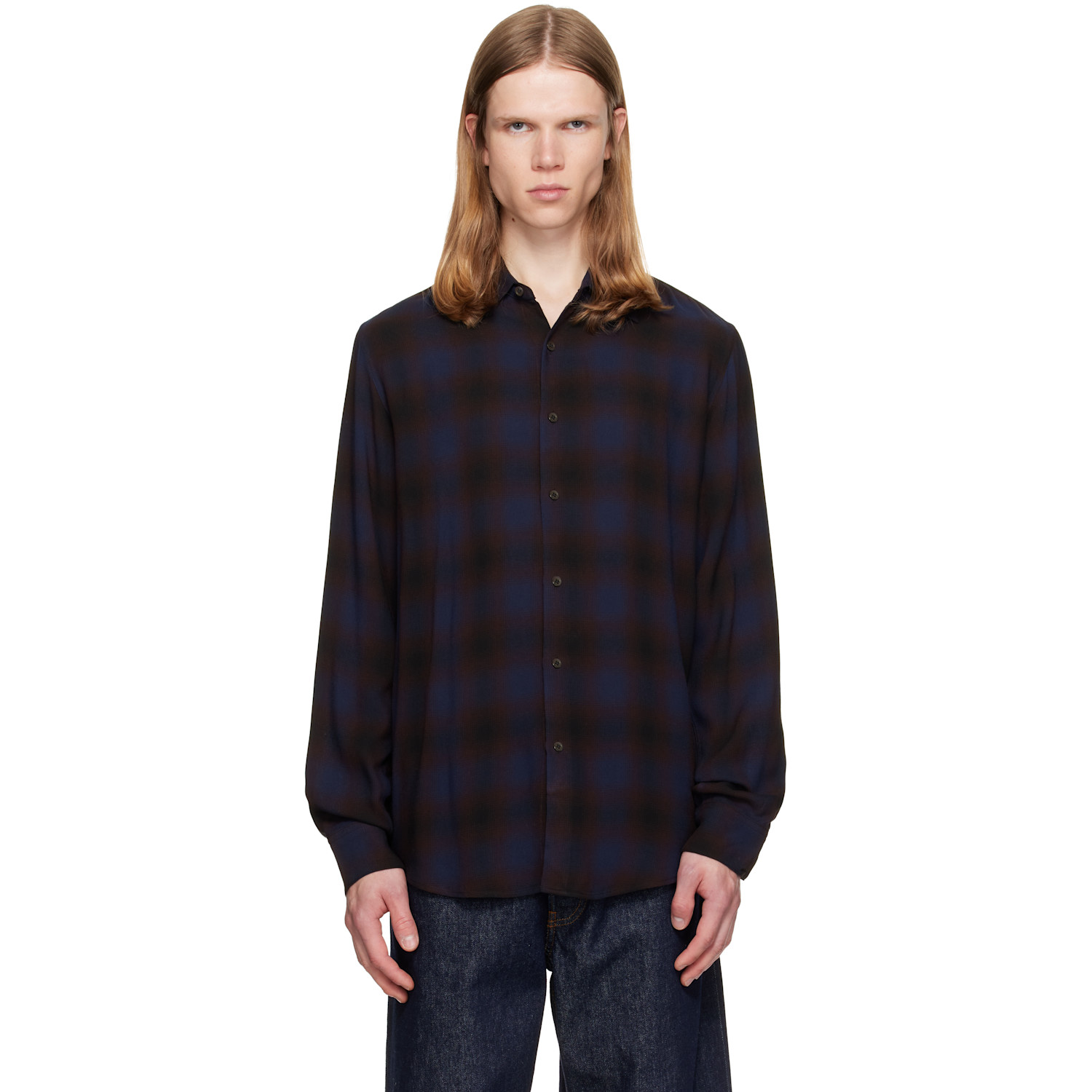 Dries Van Noten Blue & Brown Classic Viscose Shirt