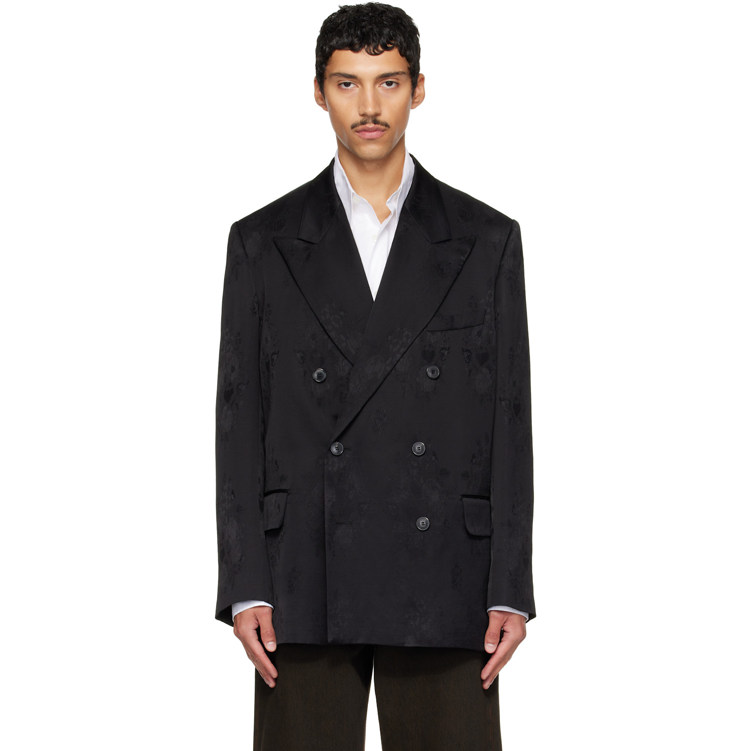 Dries Van Noten Black Oversized Jacquard Blazer