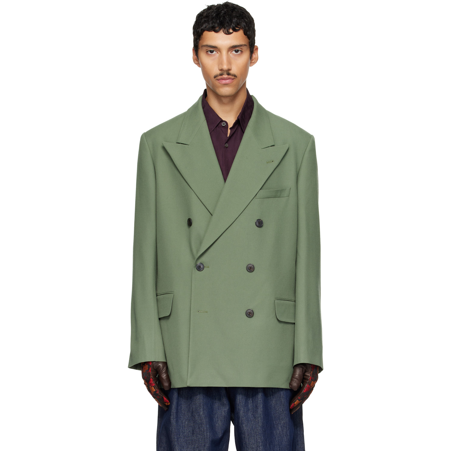 Dries Van Noten Green Oversized Wool Blazer