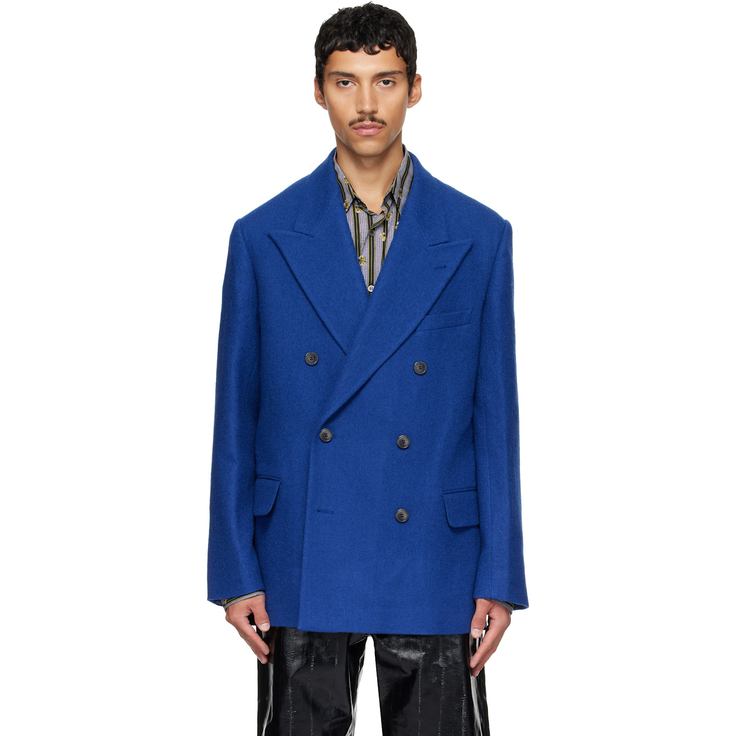 Dries Van Noten Blue Oversized Wool Blazer