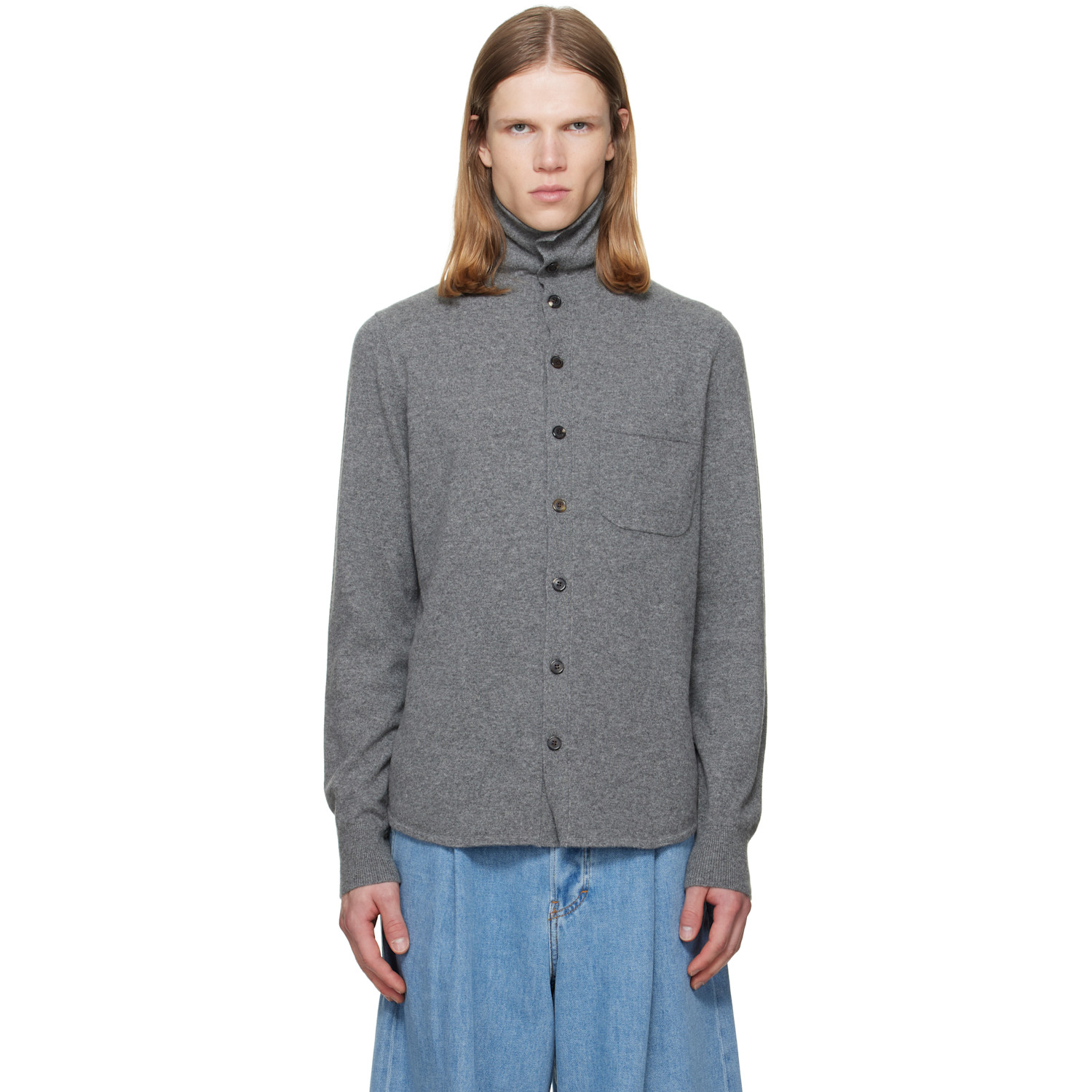 Dries Van Noten Gray Collar Cashmere Cardigan