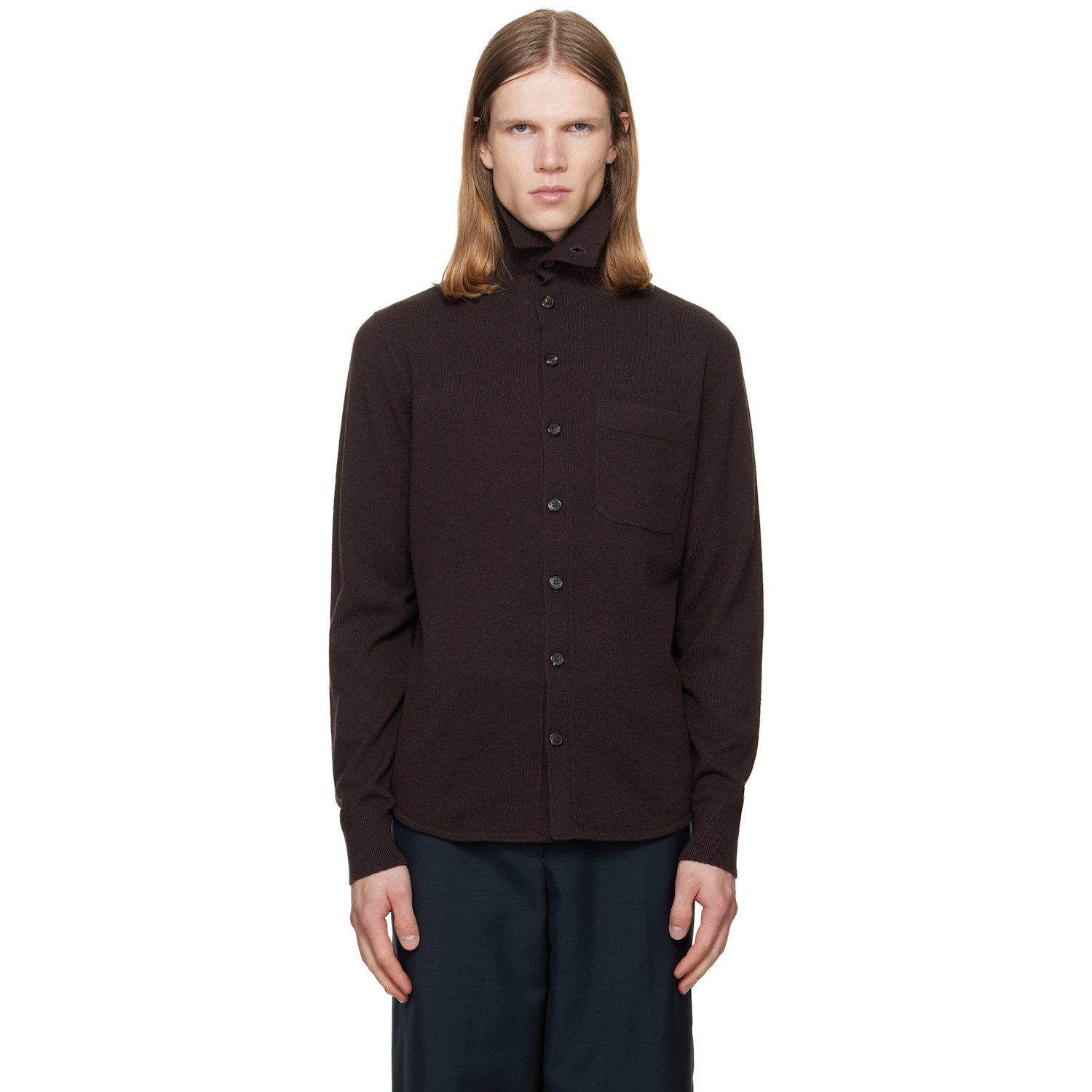 Dries Van Noten Brown Collar Cashmere Cardigan