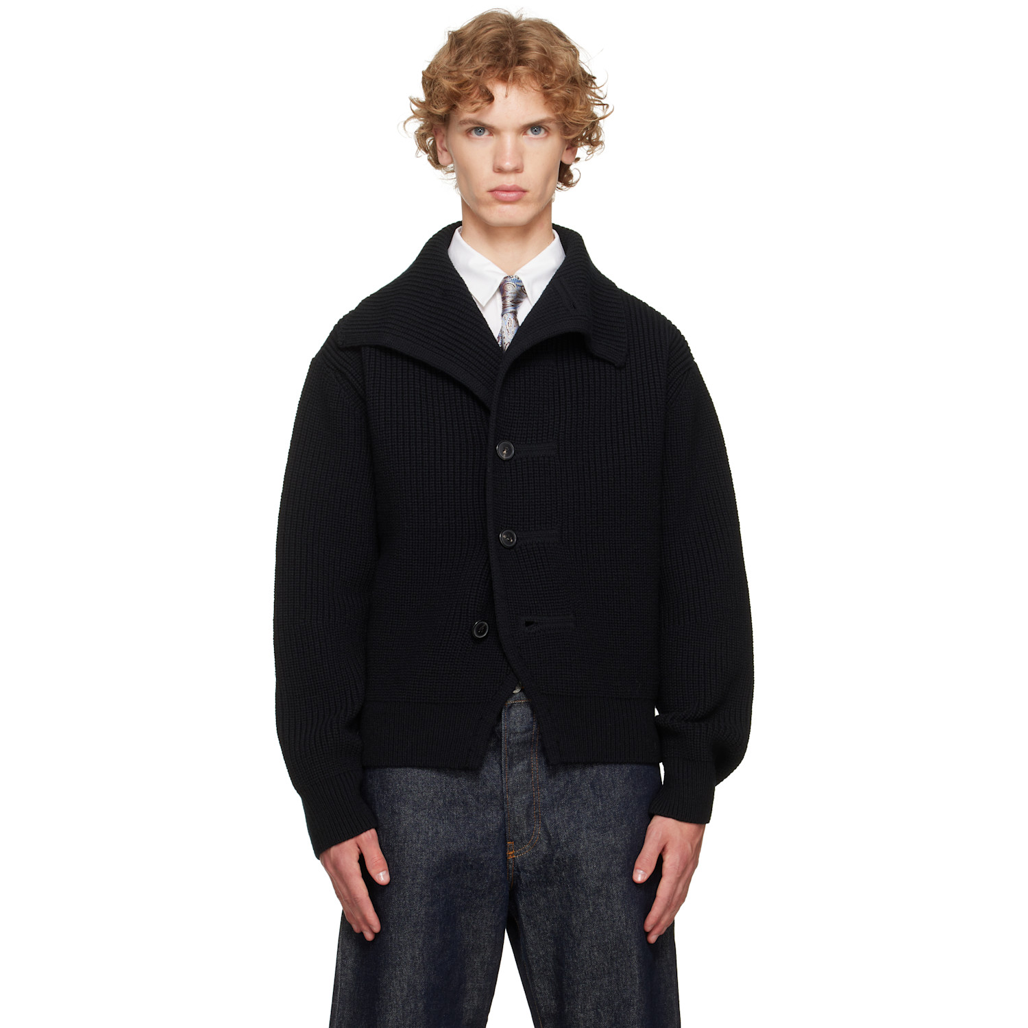 Dries Van Noten Black Chunky Wool Cardigan