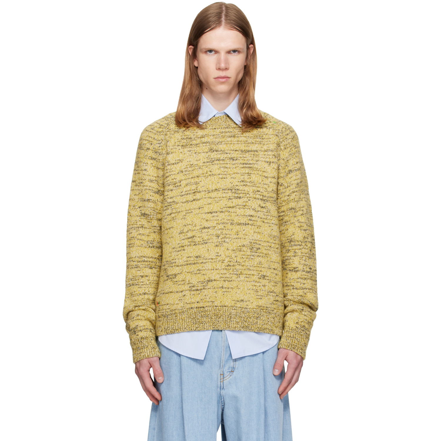 Dries Van Noten Yellow Embroidered Flowers Wool Sweater