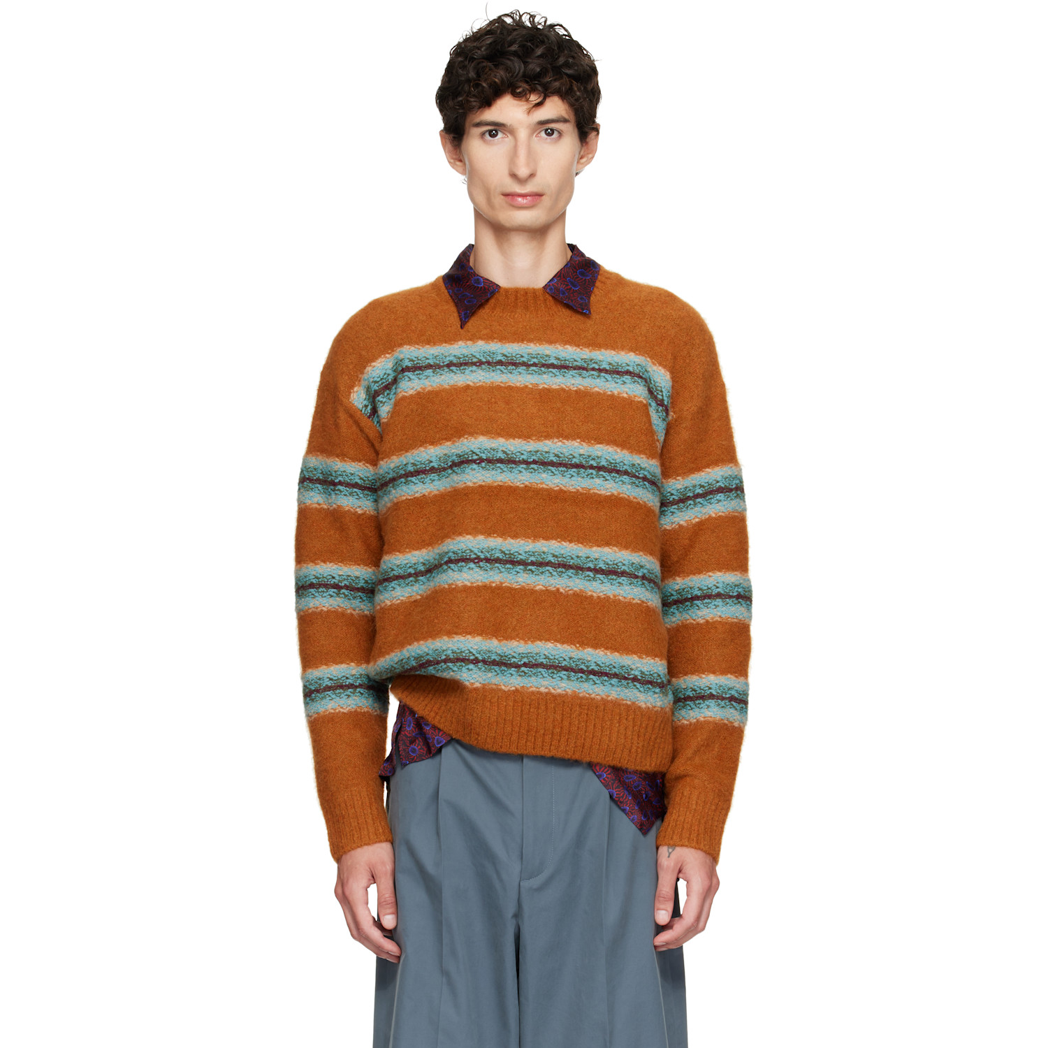 Dries Van Noten Orange Jacquard Wool Sweater