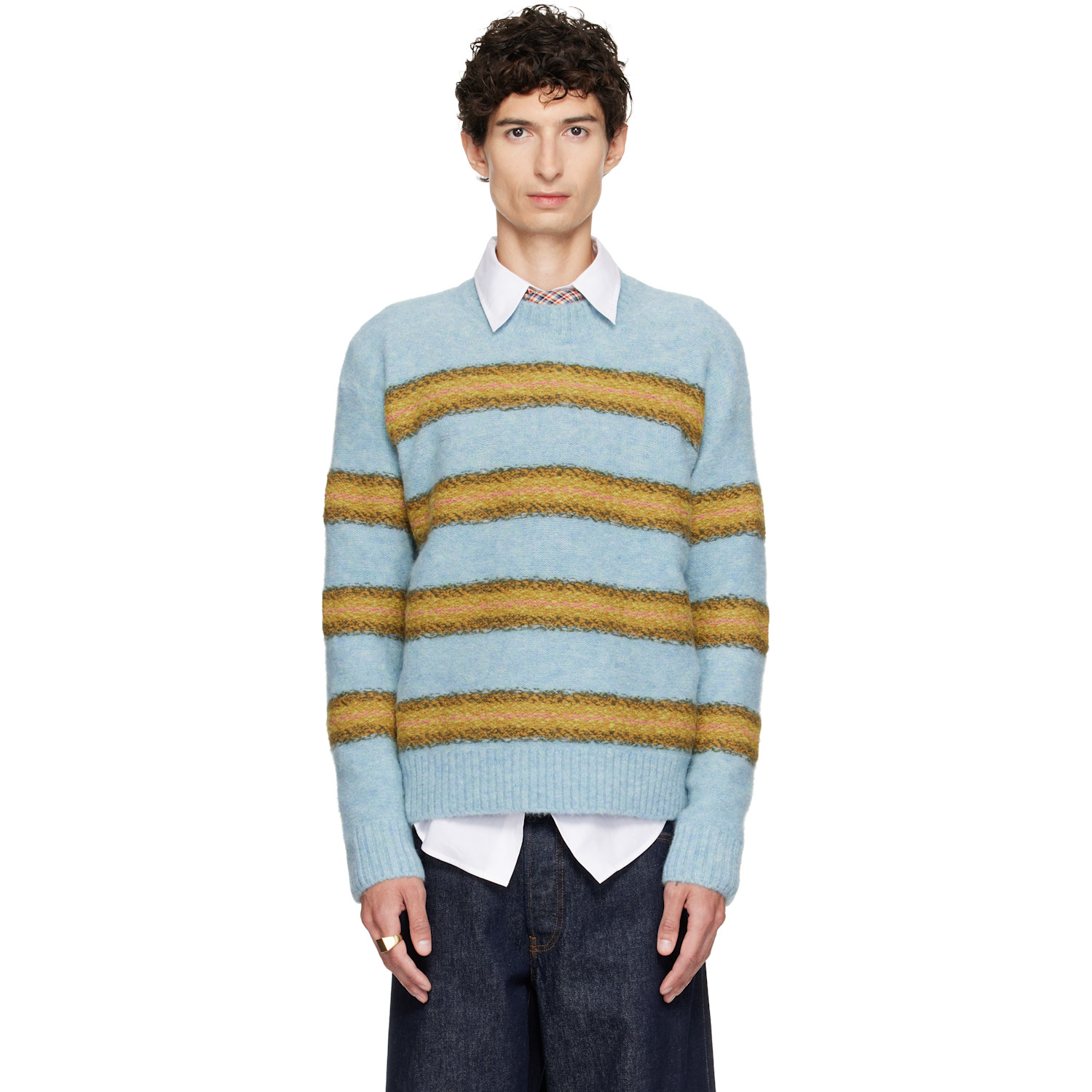 Dries Van Noten Blue Jacquard Wool Sweater