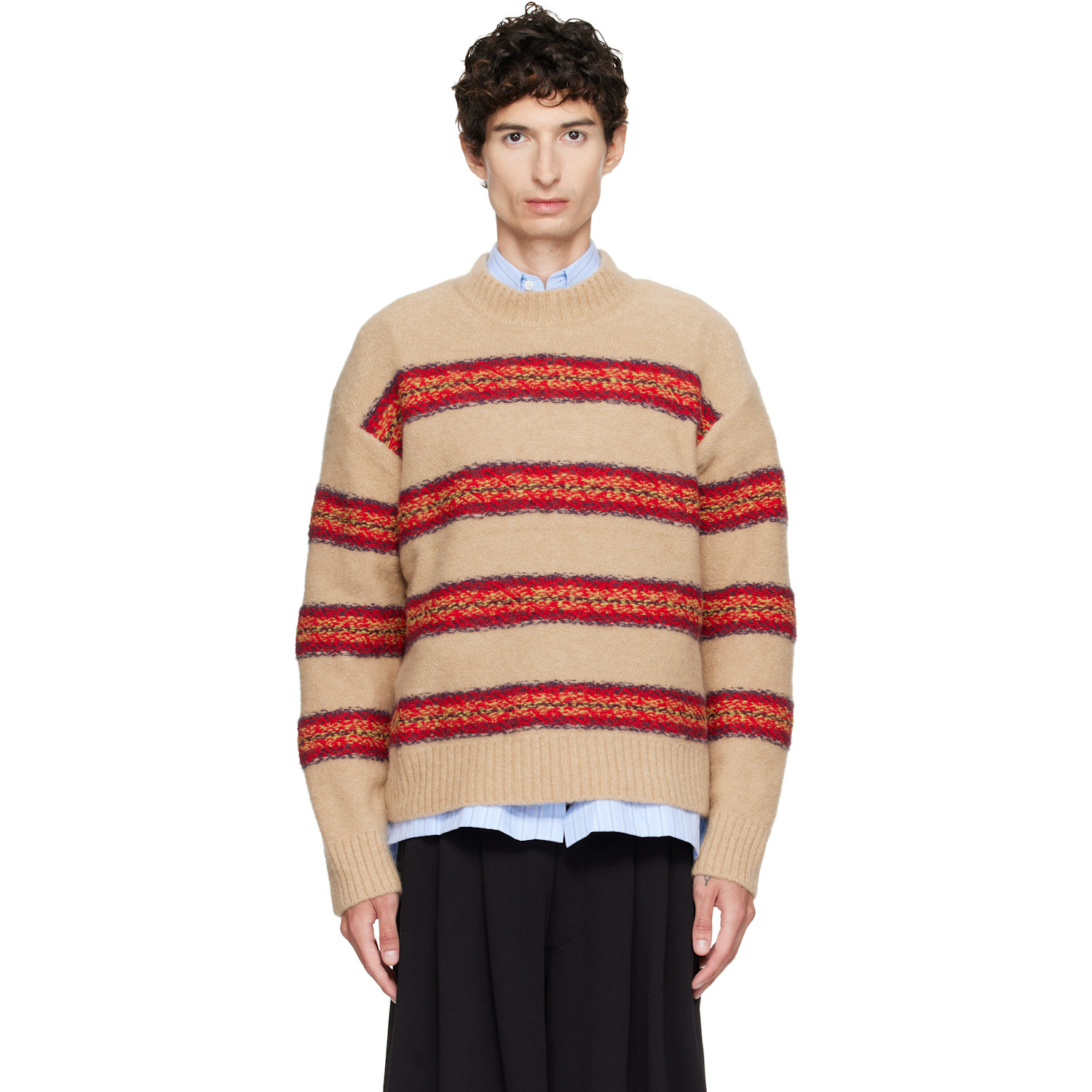 Dries Van Noten Beige Jacquard Wool Sweater