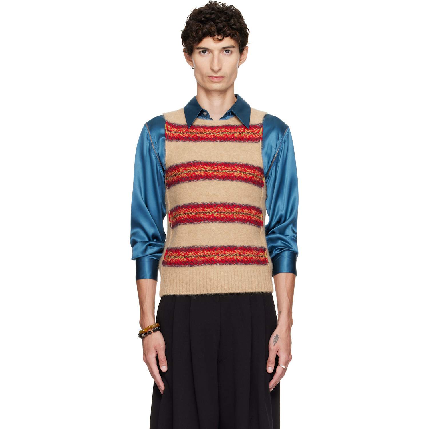 Dries Van Noten Beige Jacquard Wool Sweater Vest