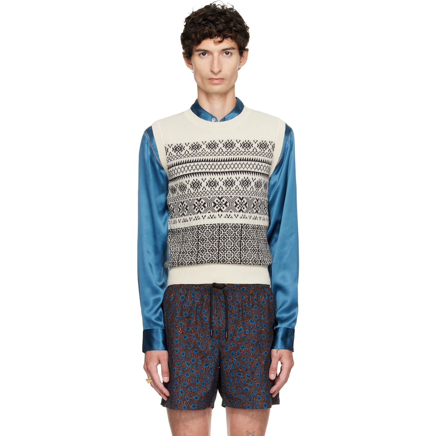 Dries Van Noten Off-White Jacquard Wool Sweater Vest