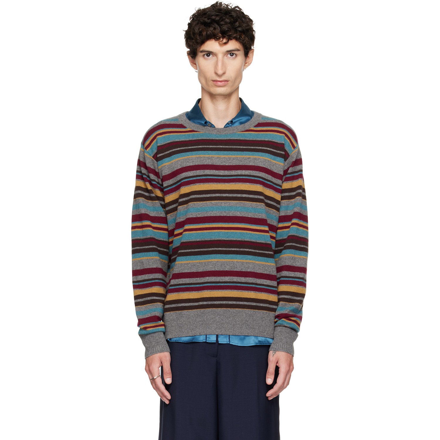 Dries Van Noten Gray Striped Sweater