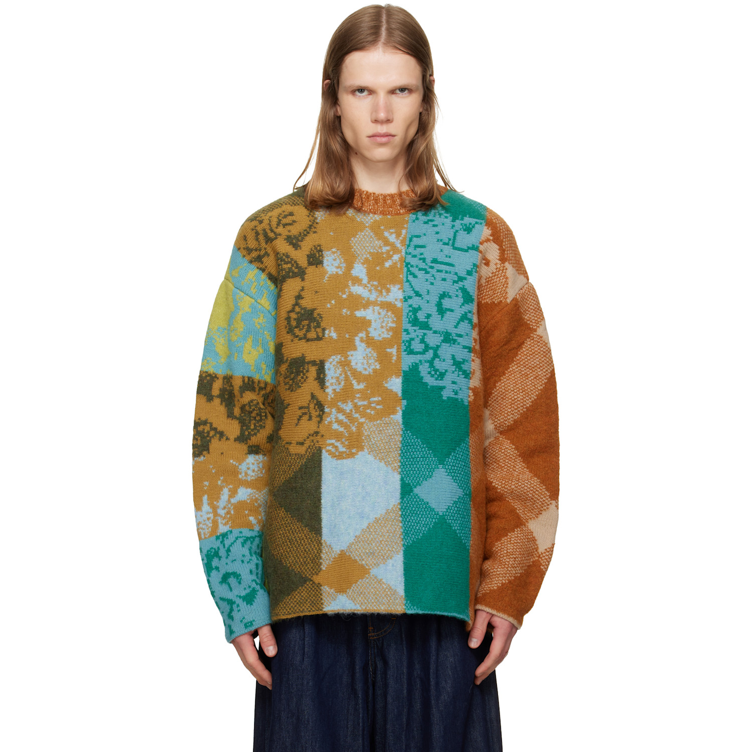 Dries Van Noten Multicolor Patchwork Wool Sweater