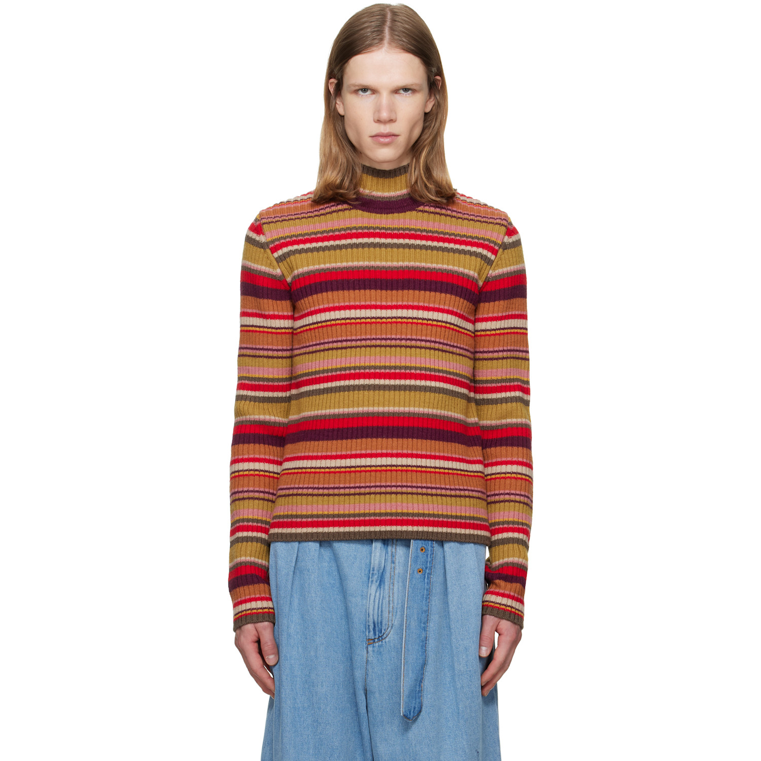 Dries Van Noten Multicolor Ribbed Wool Turtleneck
