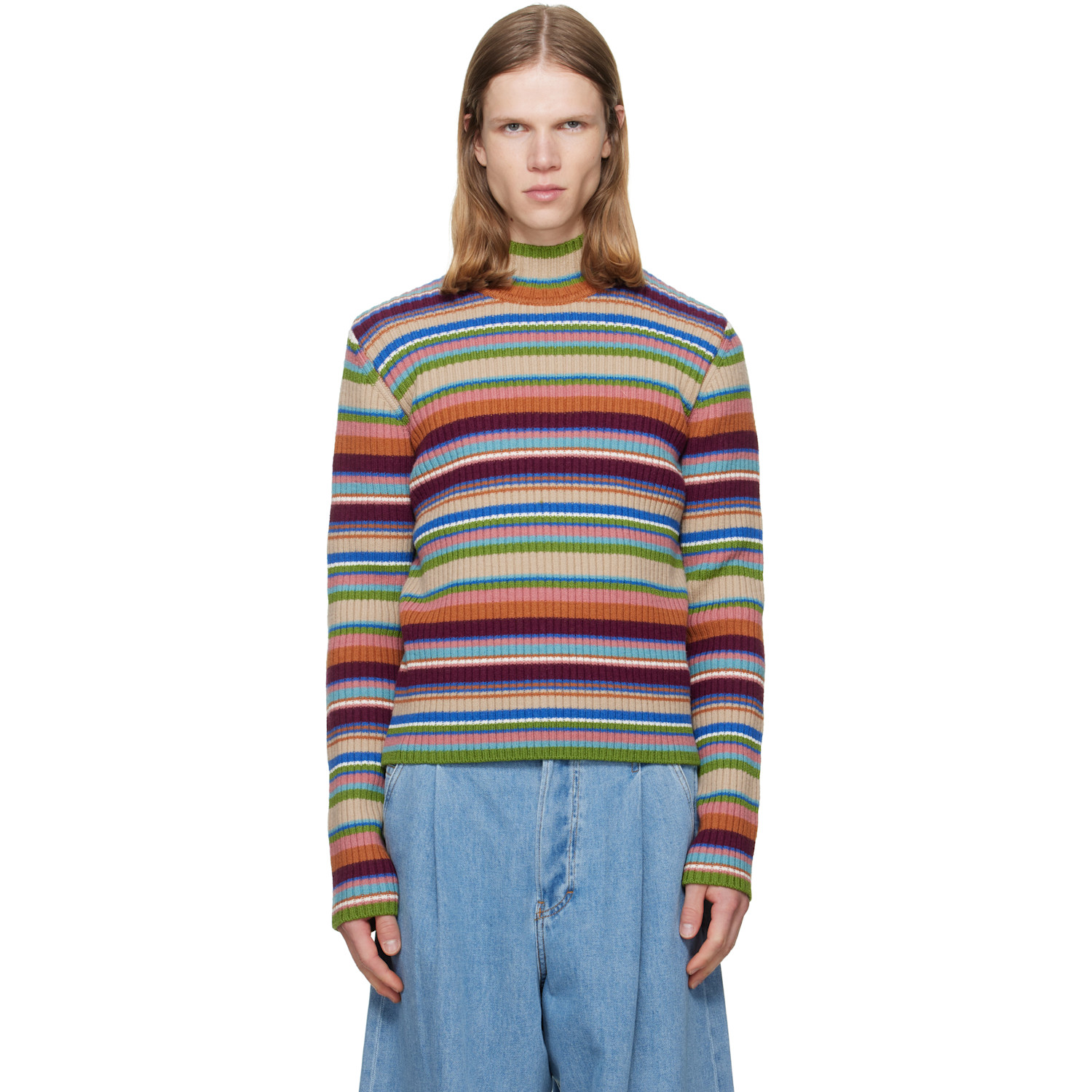 Dries Van Noten Multicolor Ribbed Wool Turtleneck