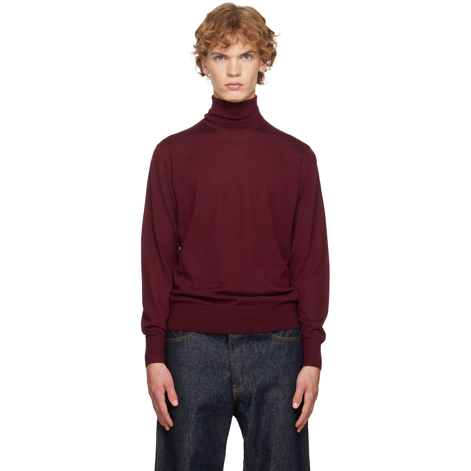 Dries Van Noten Burgundy Merino Wool Turtleneck