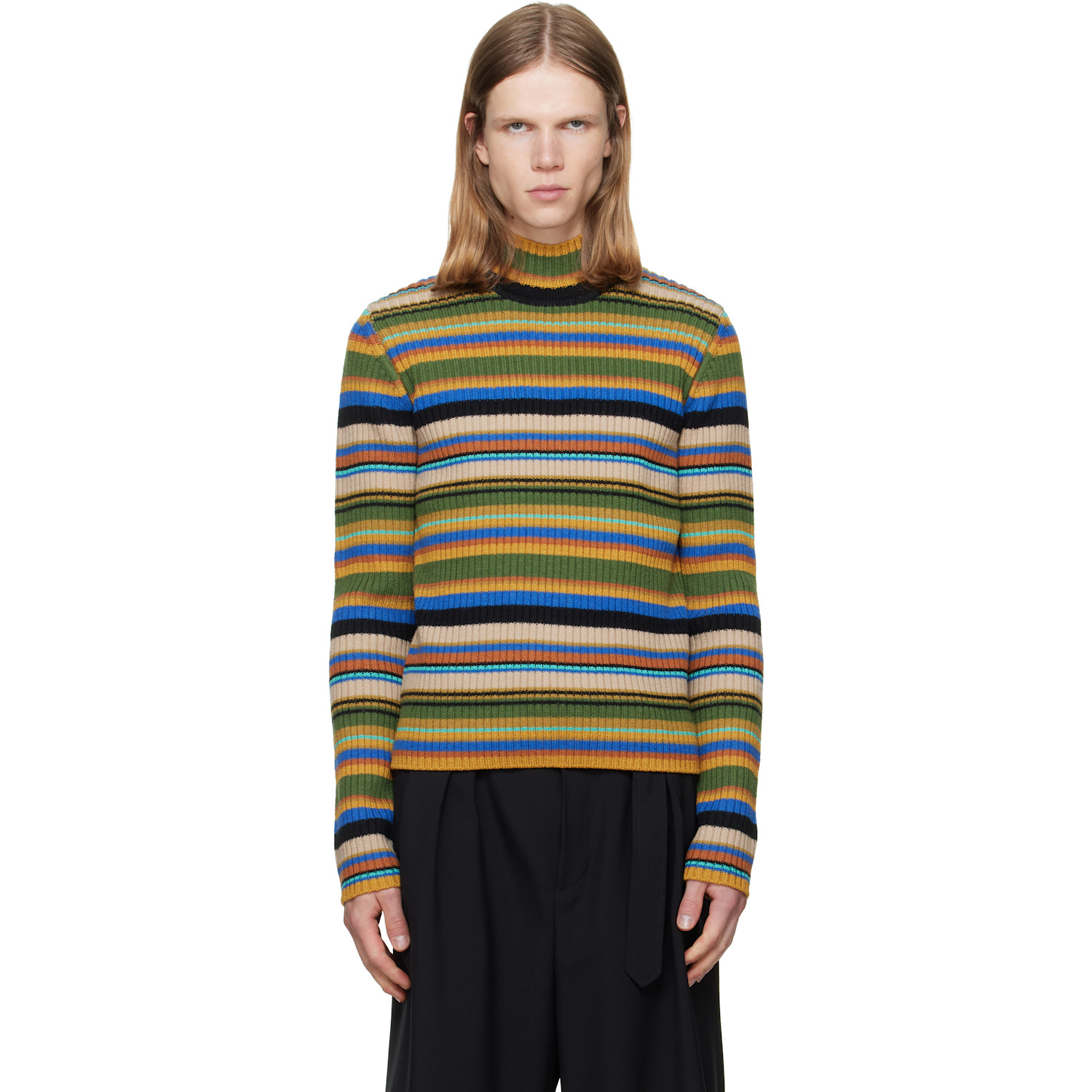 Dries Van Noten Multicolor Ribbed Wool Turtleneck