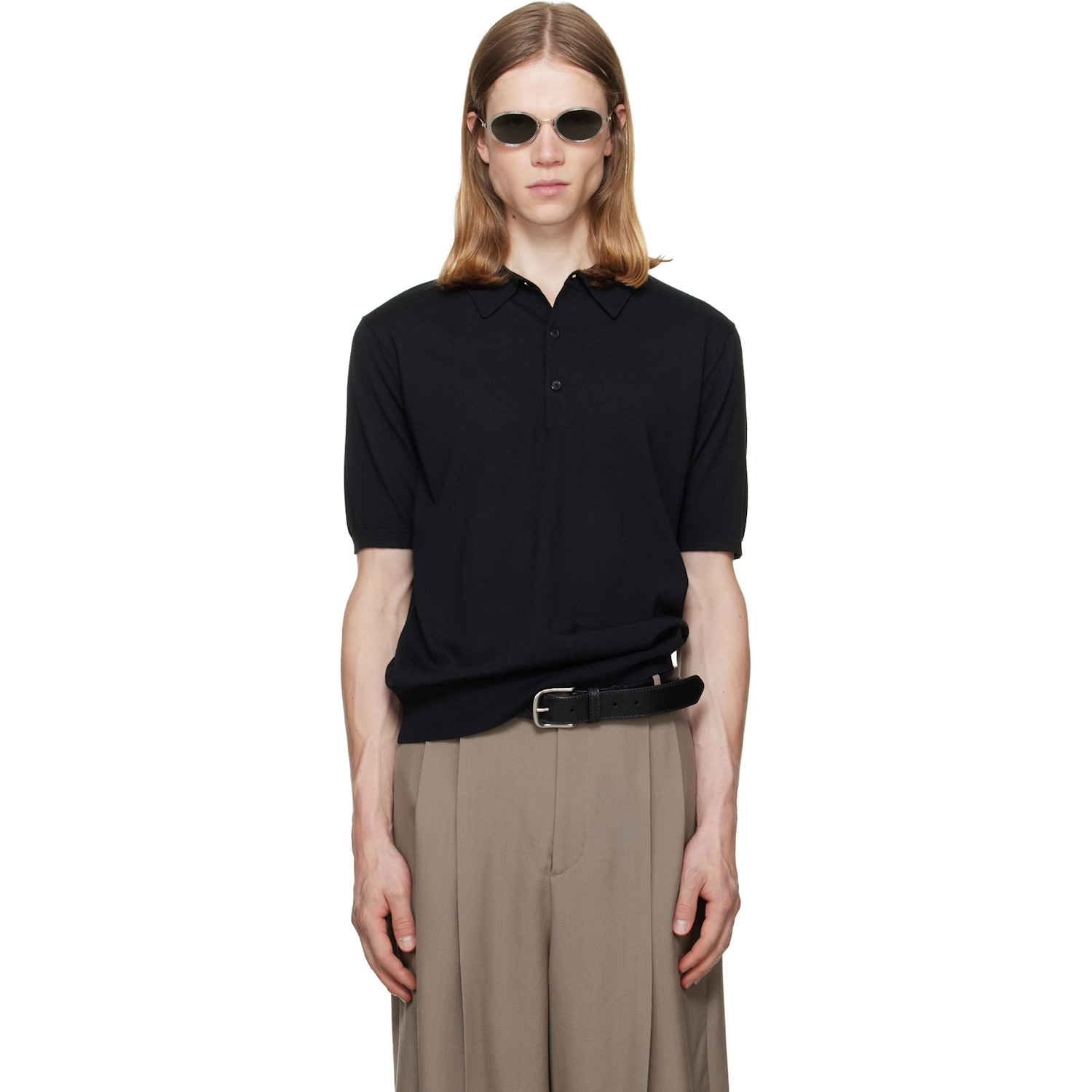 Dries Van Noten Black Knit Wool Polo
