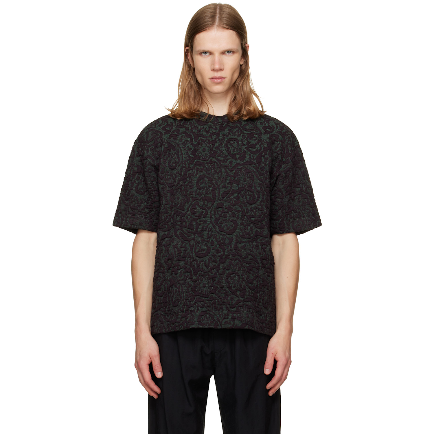 Dries Van Noten Burgundy Jacquard T-shirt