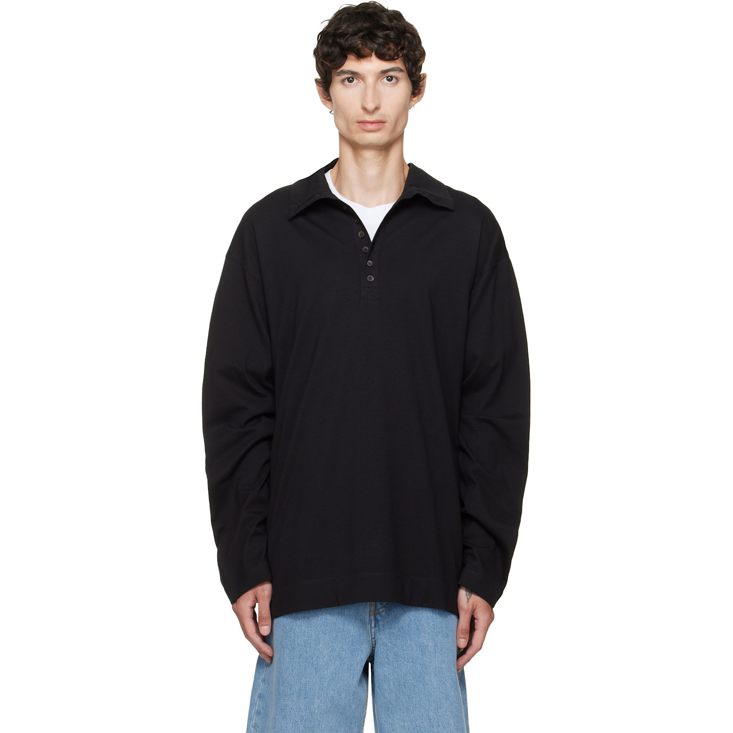 Dries Van Noten Black Cotton Polo
