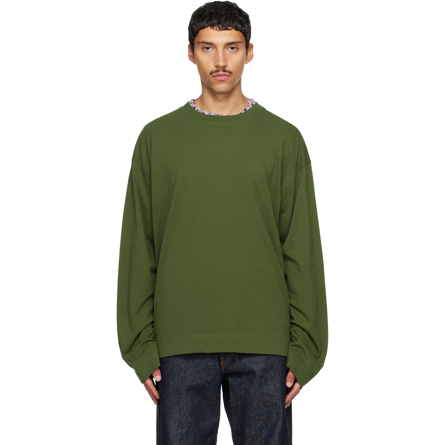 Dries Van Noten Green Long Sleeve Cotton T-shirt