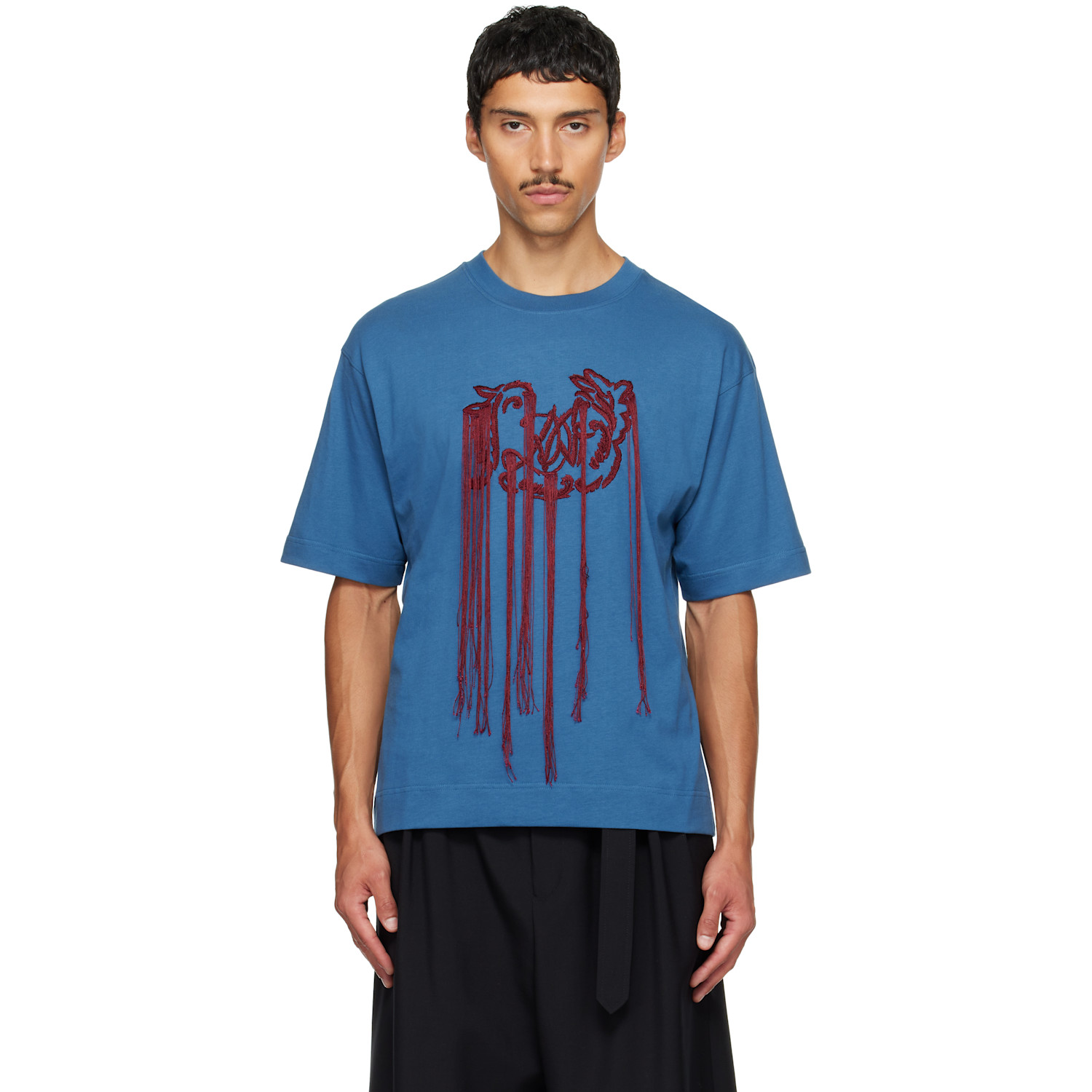 Dries Van Noten Blue Embroidered T-shirt