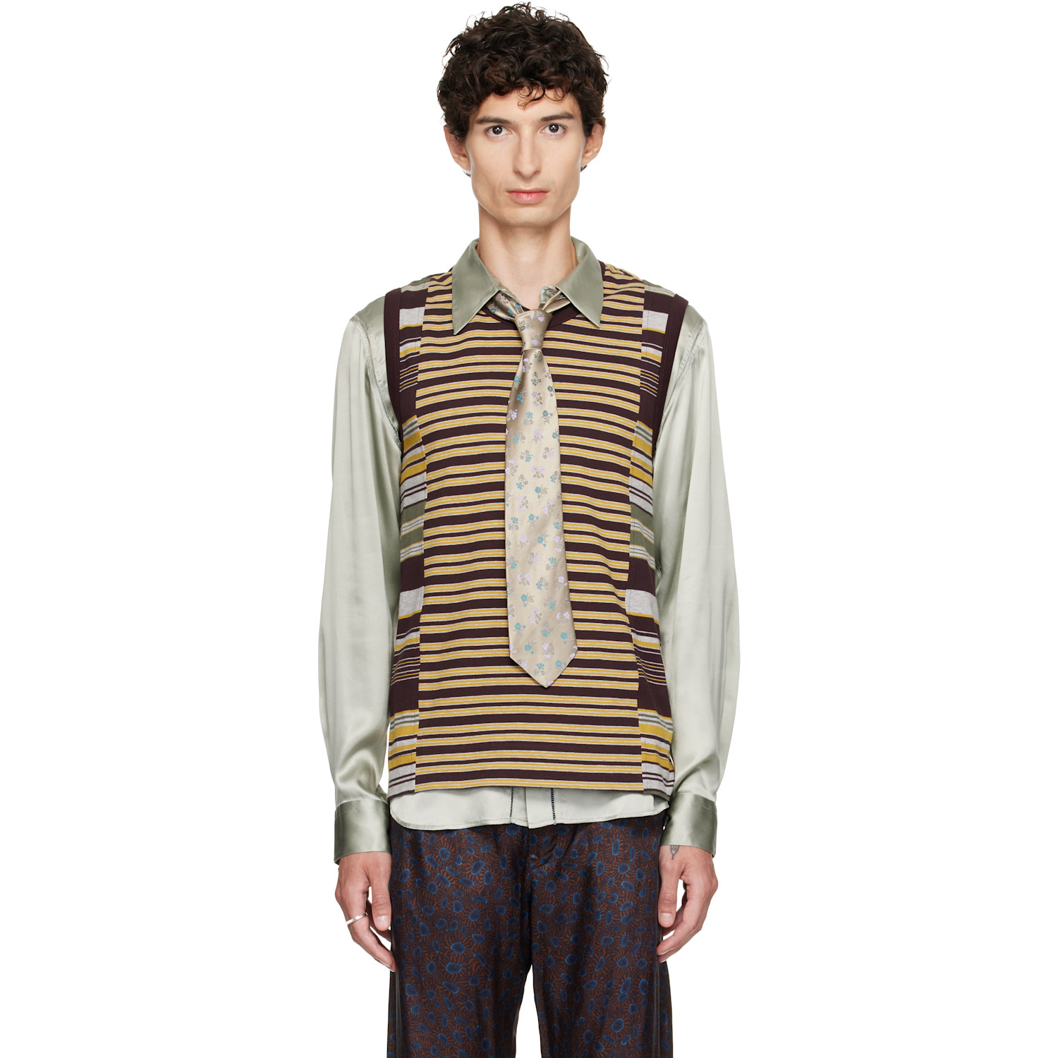 Dries Van Noten Brown & Yellow Striped Cotton Tank Top
